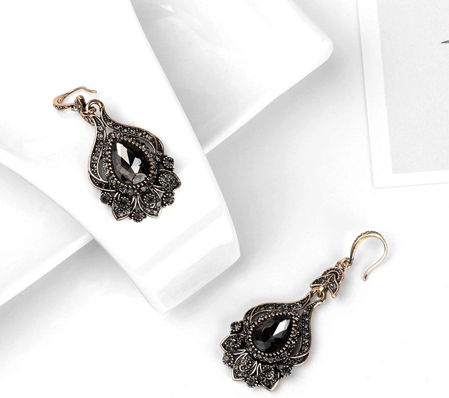 Gold Plated Vintage Black and Grey Dangle Earrings for Women Crystals Cubic Zirconia Dangle Drop Earrings - Image 3