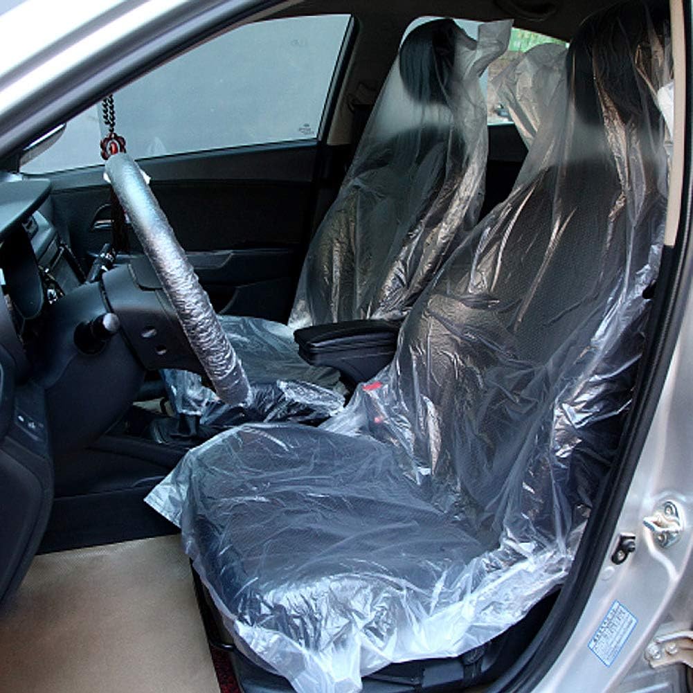 Feawiih Housse de Siège, 100PCS Protecteurs de Voiture Jetables en Plastique, Transparents, Faciles à Installer, Housse de Siège de Véhicule pour Amoureux de Voiture
