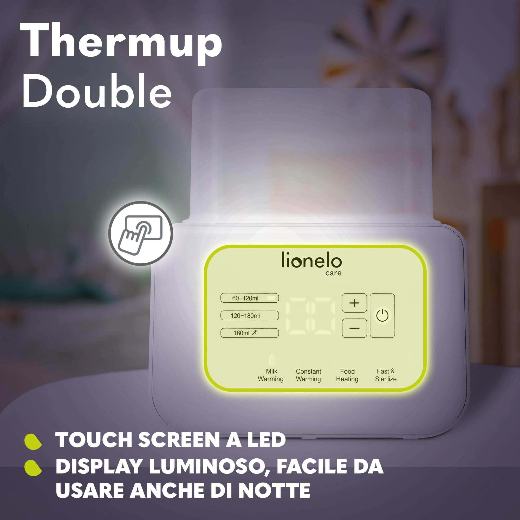 LIONELO Thermup Double scaldabiberon elettrico doppio, Sterilizzatore, scalda pappe e biberon, scongelamento latte, riscaldamento rapido 3-5 minuti, 6 funzioni