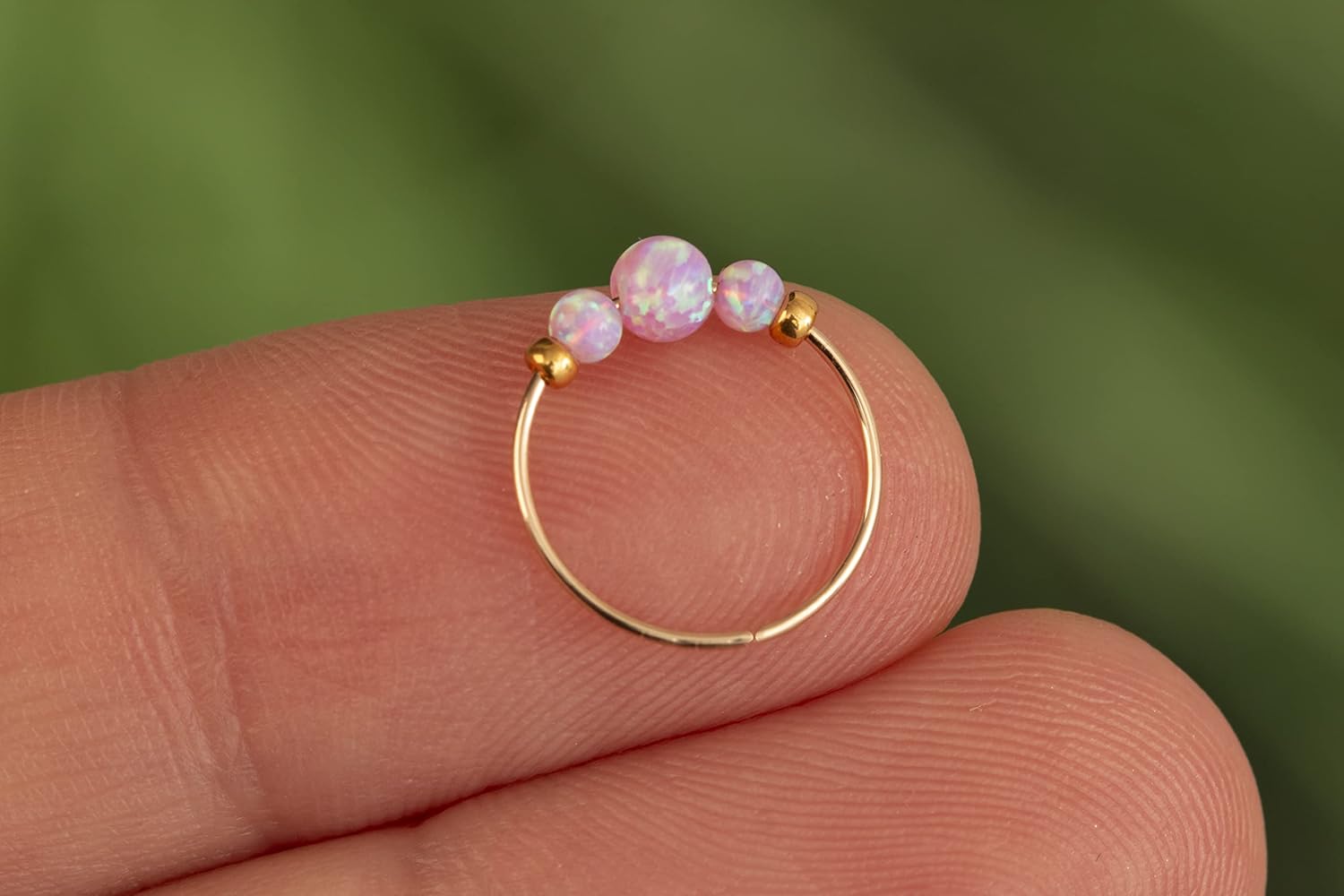 Cute Gold Nose Ring - Handmade Comfortable 14k Gold Nose Ring with Pink Opals - Hypoallergenic 7mm Thin 24 Guage Gold Piercing Hoop - Image 4