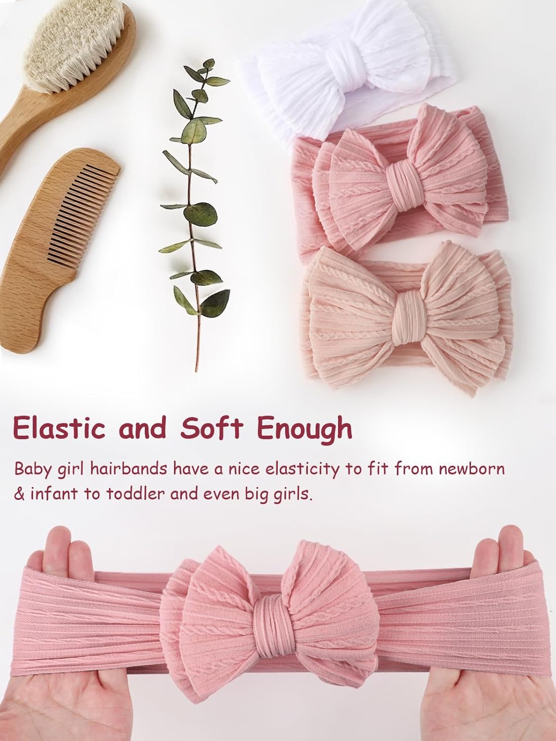 DRESHOW 3 Pack Baby Headbands for Girls Newborn Baby Nylon Headbands with Bows Hair Accessories - Image 4