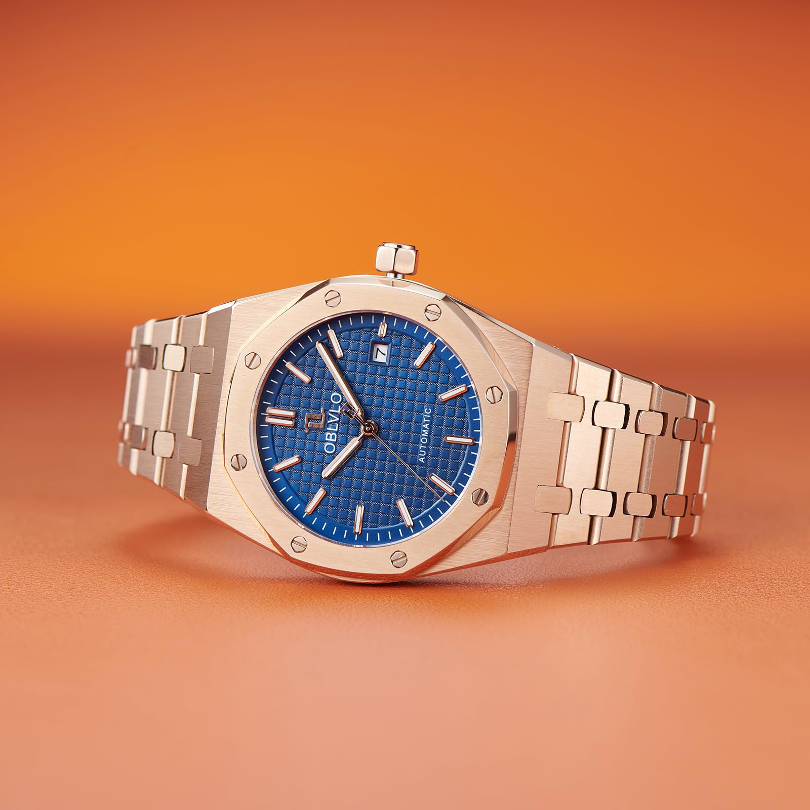 OBLVLO Orologio meccanico da uomo, in acciaio inox 316L, cassa da 41 mm, lancette luminose, impermeabile fino a 50 m, orologio da polso automatico casual TM-ASP