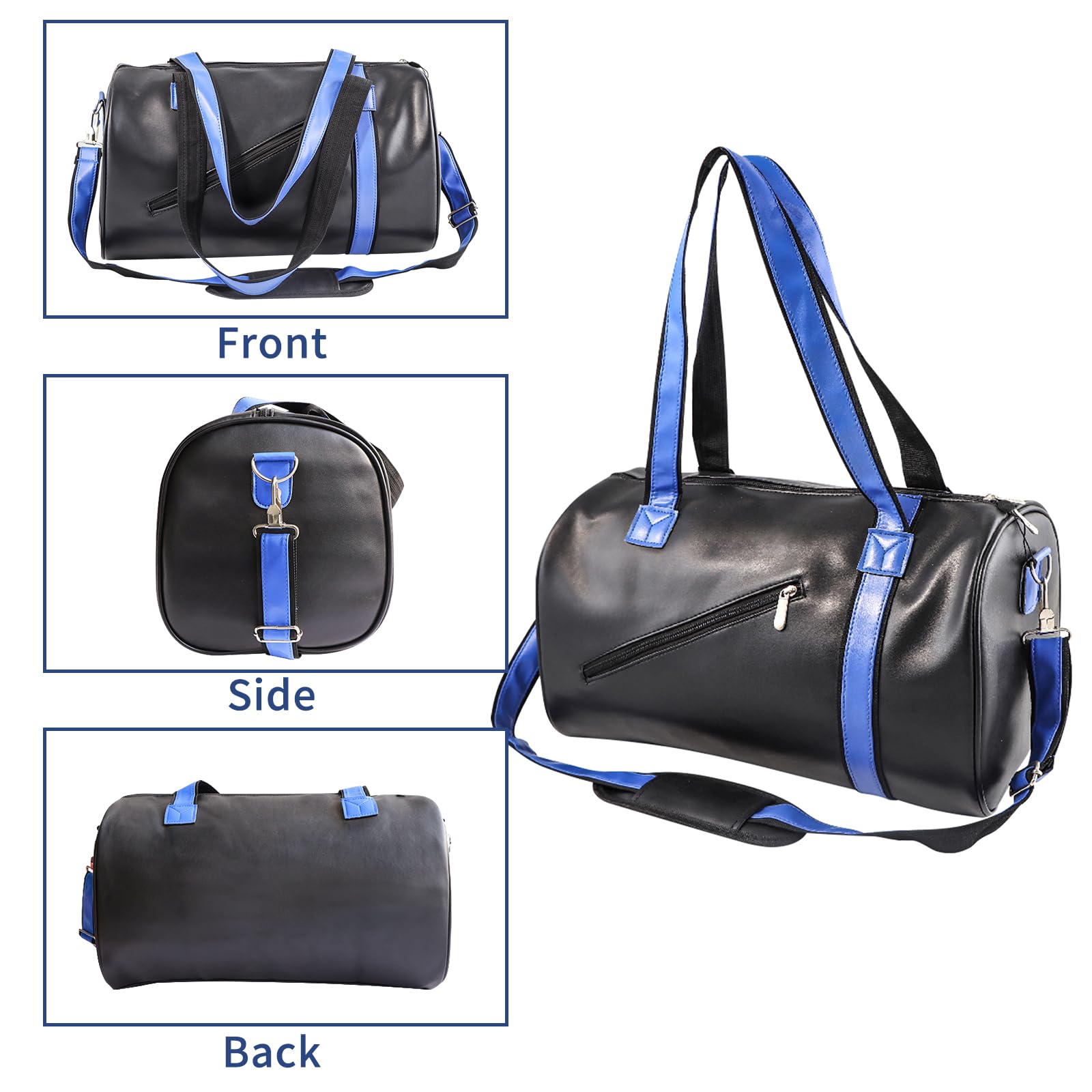 Sac de Sport pour Hommes Femmes Fitness Workout Sports Duffle Bag Cuir PU Grand Sac à Main Cylindre Crossbody Épaule Sac de Nuit pour Voyage, Affaires (Noir)