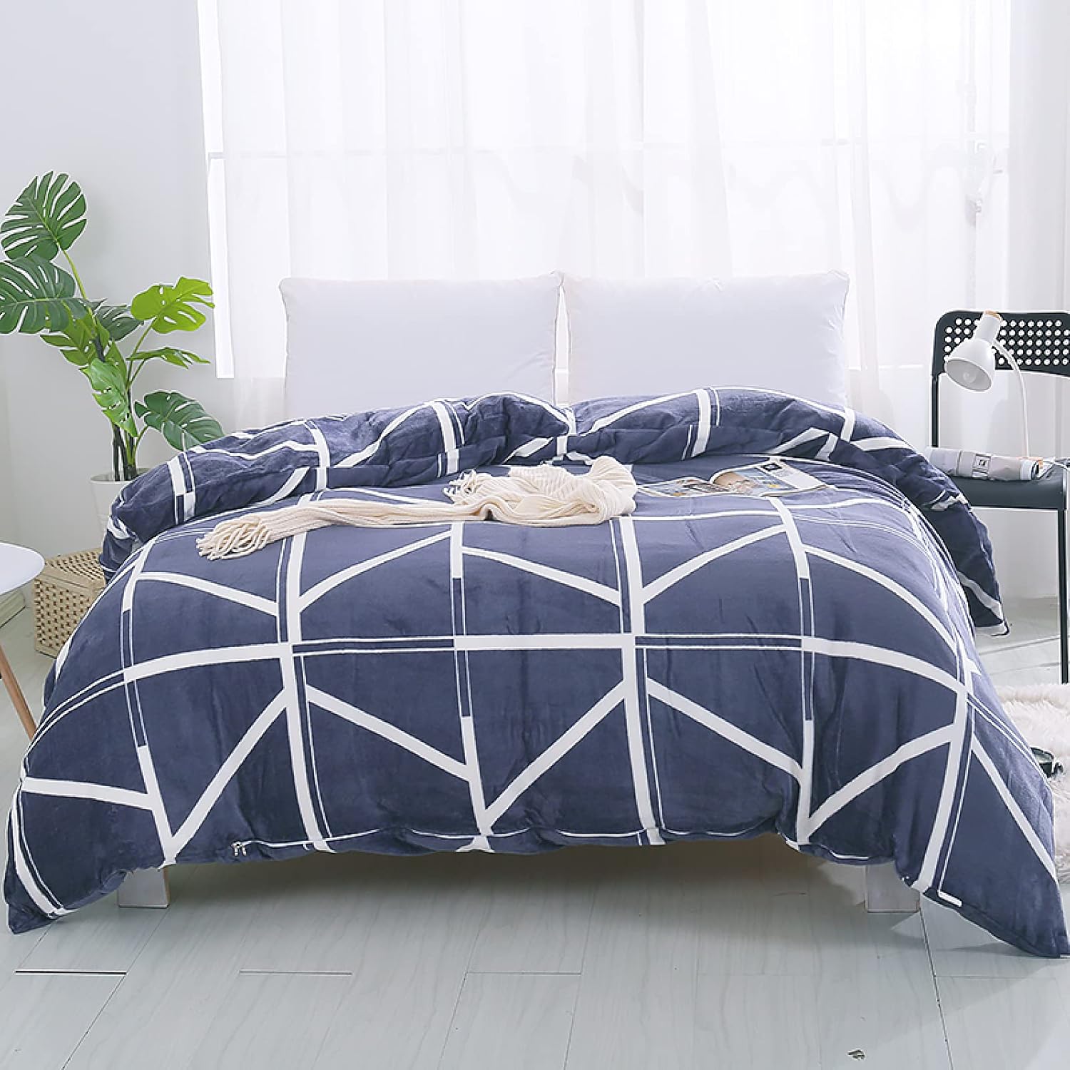 Flannel Reversible Bedding Cute Printed Duvet Cover Ultra Soft Comfort Comforter Cover with Zipper and Corner Ties,Easy Care(59x79, A)