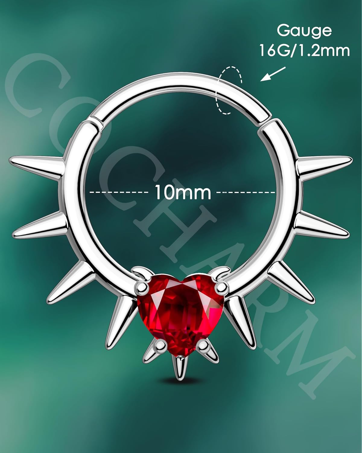 COCHARM Acier Hearts Collection Septum Rings 16G Septum Jewelry-316L Stainless Steel Helix Daith Piercing Jewelry 8/10MM - Image 3