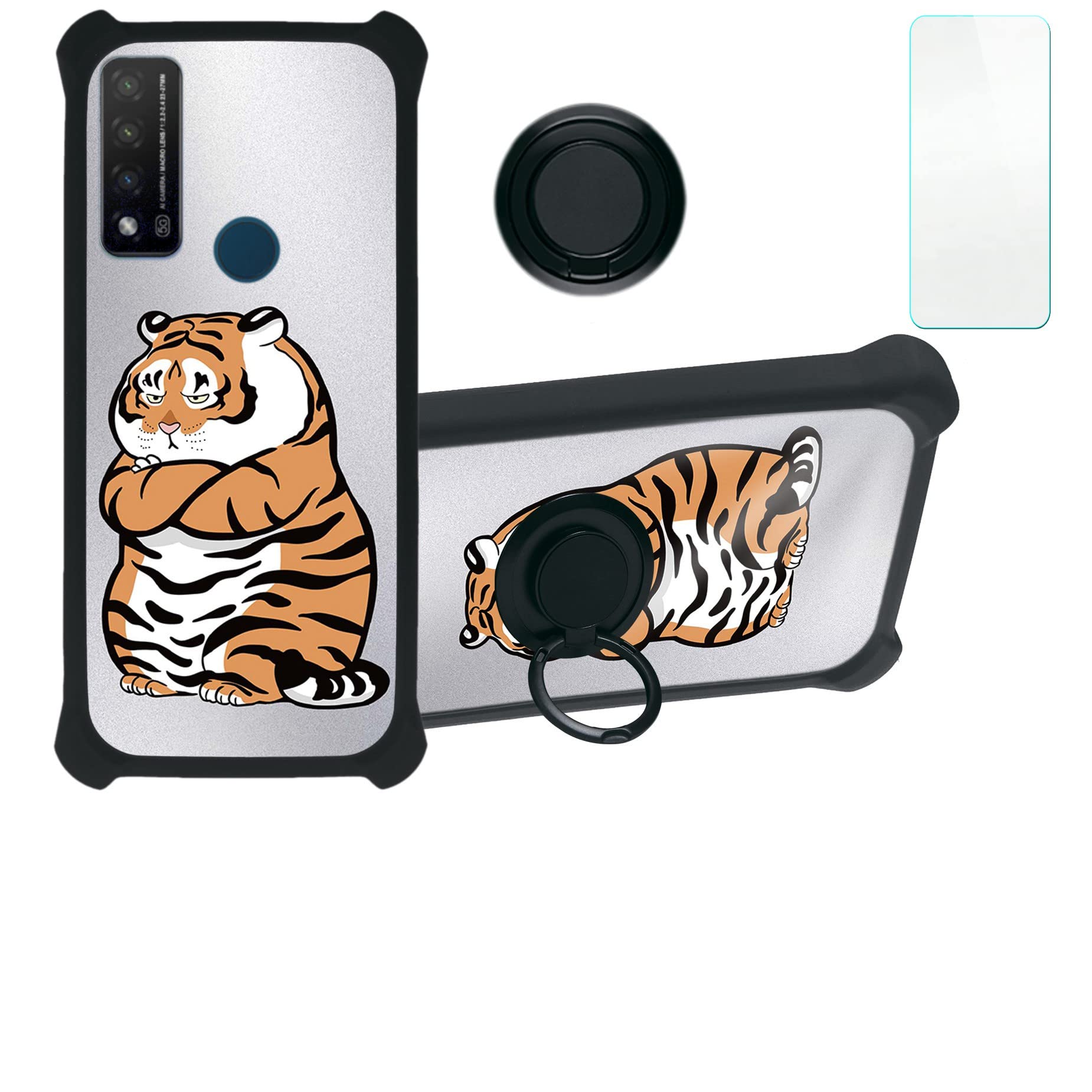 jioeuinly Case for TCL 4X 5g Case Compatible with TCL 4X 5g T601dl Phone Case Cover [with Tempered Glass Screen Protector][Hard PC + Soft Silicone][Silver Reflect Light] DYH-PH