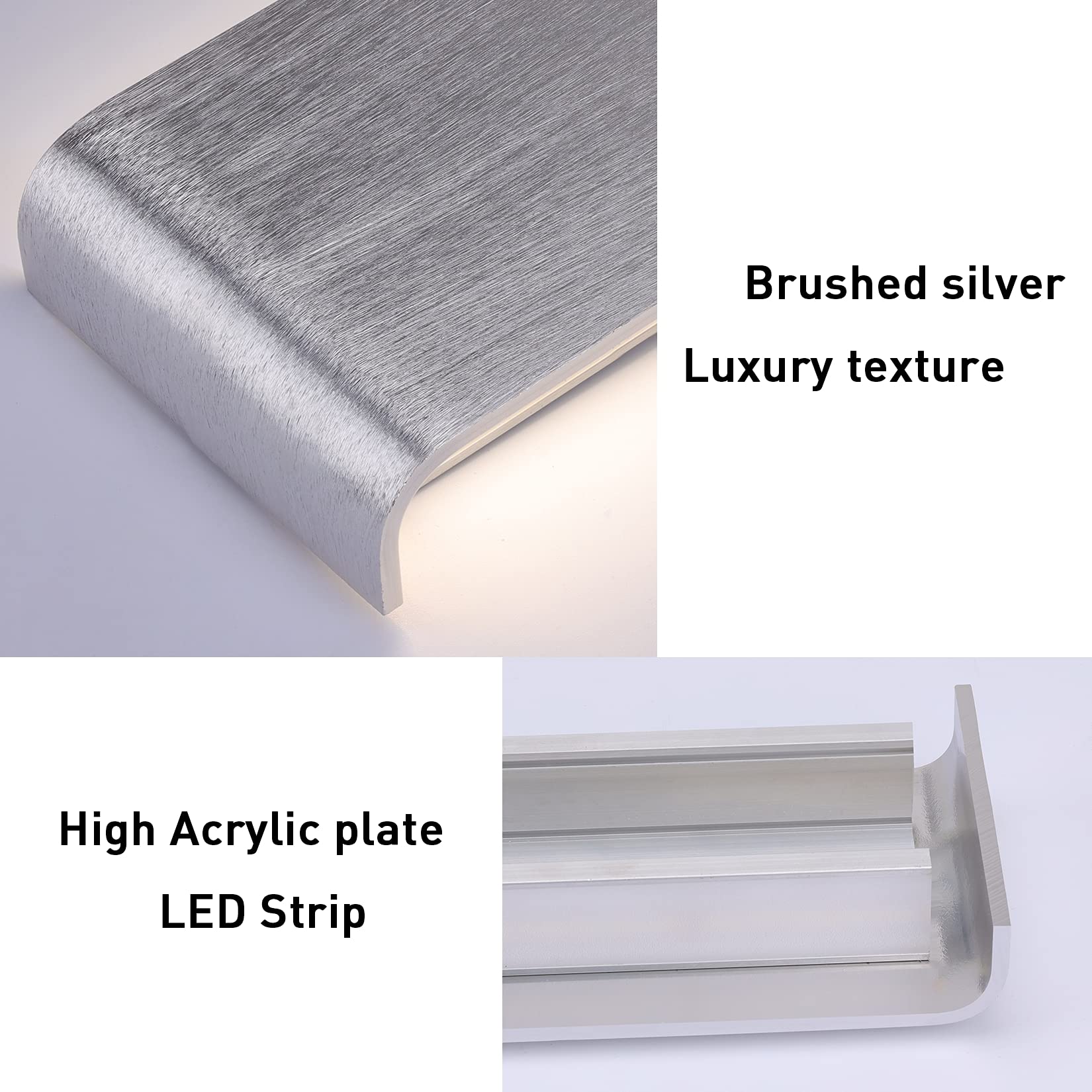 Klighten Wandleuchte Innen LED 91CM Warmweiß 3000K 30W Modern Up Down Wandbeleuchtung Wandlicht für Schlafzimmer Wohnzimmer Flur Treppen, Silber