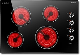 Piano Cottura Vetroceramica 4 Fuoch con Manopola, Vetroceramica Incasso 77cm, Piano Cottura Elettrico con Zona di espansione, Comando a distanza, 9 livelli di potenza