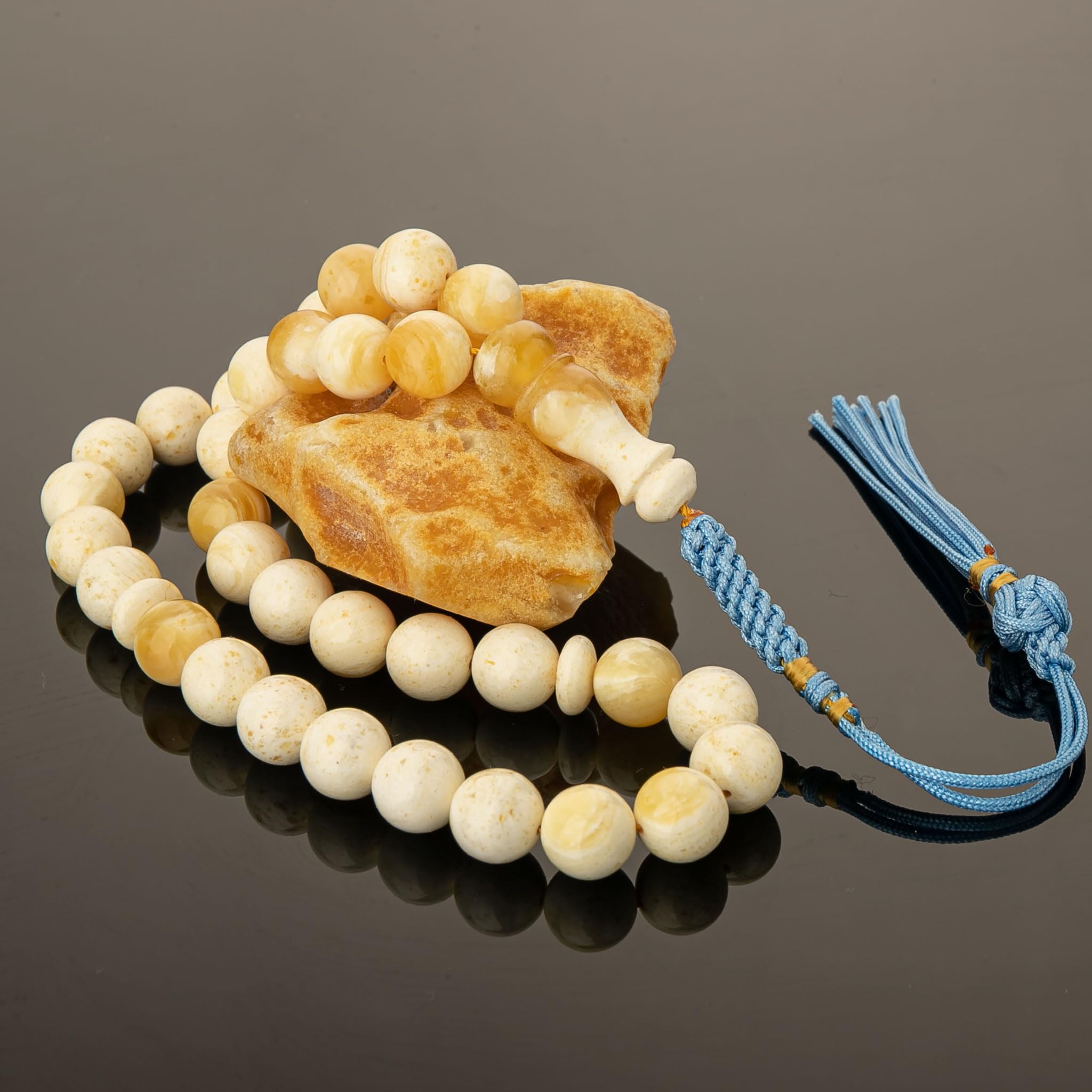 Tasbih 33 koraliki | Naturalny bursztyn bałtycki | Mleczny bursztyn | Ręcznie wykonany różaniec muzułmański | Misbaha
