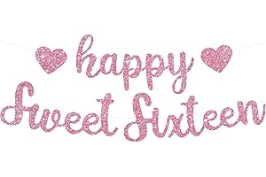 Pink Glitter Happy Sweet 16 Birthday Banner
