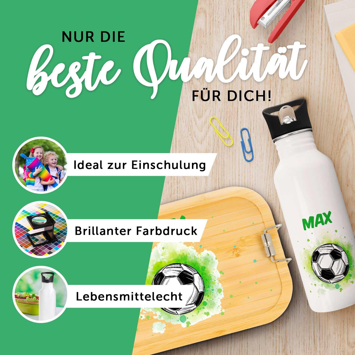 GRAVURZEILE - Bedruckte Trinkflasche & Brotdose Set - Schlafendes Einhorn - Personalisiert mit Namen - Edelstahl Trinkflasche 600 ml, Brotdose mit Deckel - Geschenk zur Einschulung für Mädchen