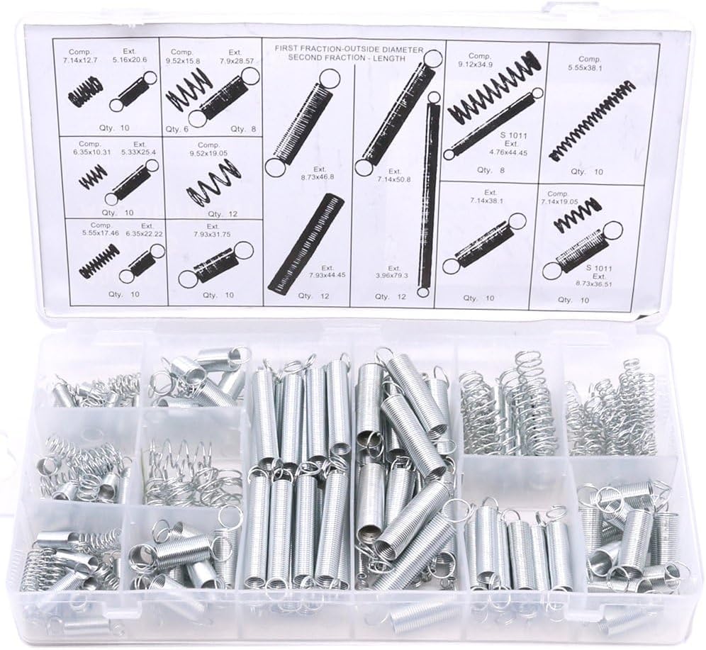 COOLive 200PCS Spring Assortment Kit Zinc Plated Extension and Compression Springs Kit Include Assorted Size Small Springs for Home Repairs & DIY P-038-kit
