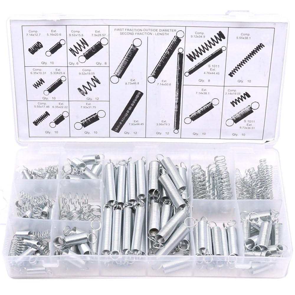 COOLive 200PCS Spring Assortment Kit Zinc Plated Extension and Compression Springs Kit Include Assorted Size Small Springs for Home Repairs & DIY P-038-kit