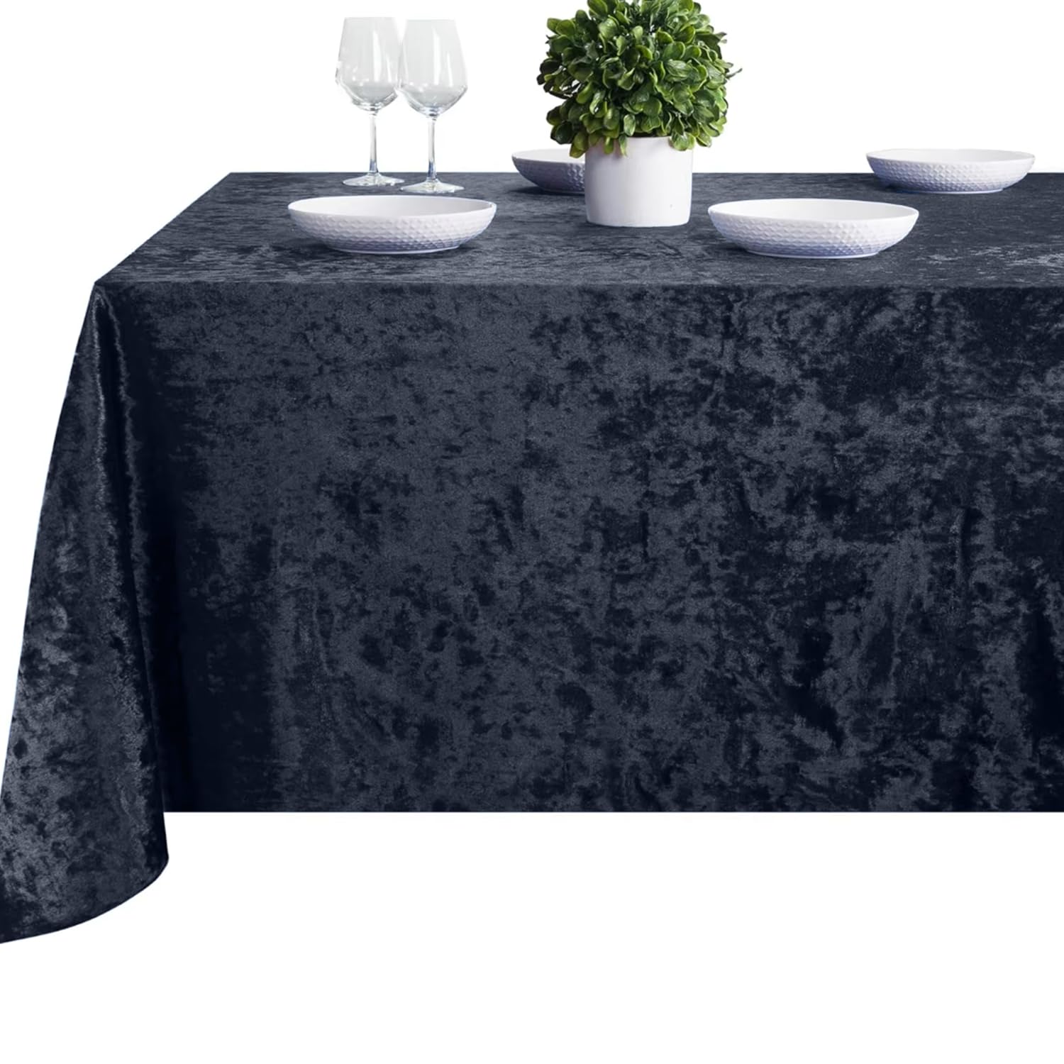 Elegant Event Essentials - Rectangle Crushed Velvet Table Cover - Table Cloth For Wedding Events, Banquet, Kitchen, Birthday, Dinner Party - Soft - Wrinkle-Resistant - 90 Inch x 132 Inch - Navy Blue