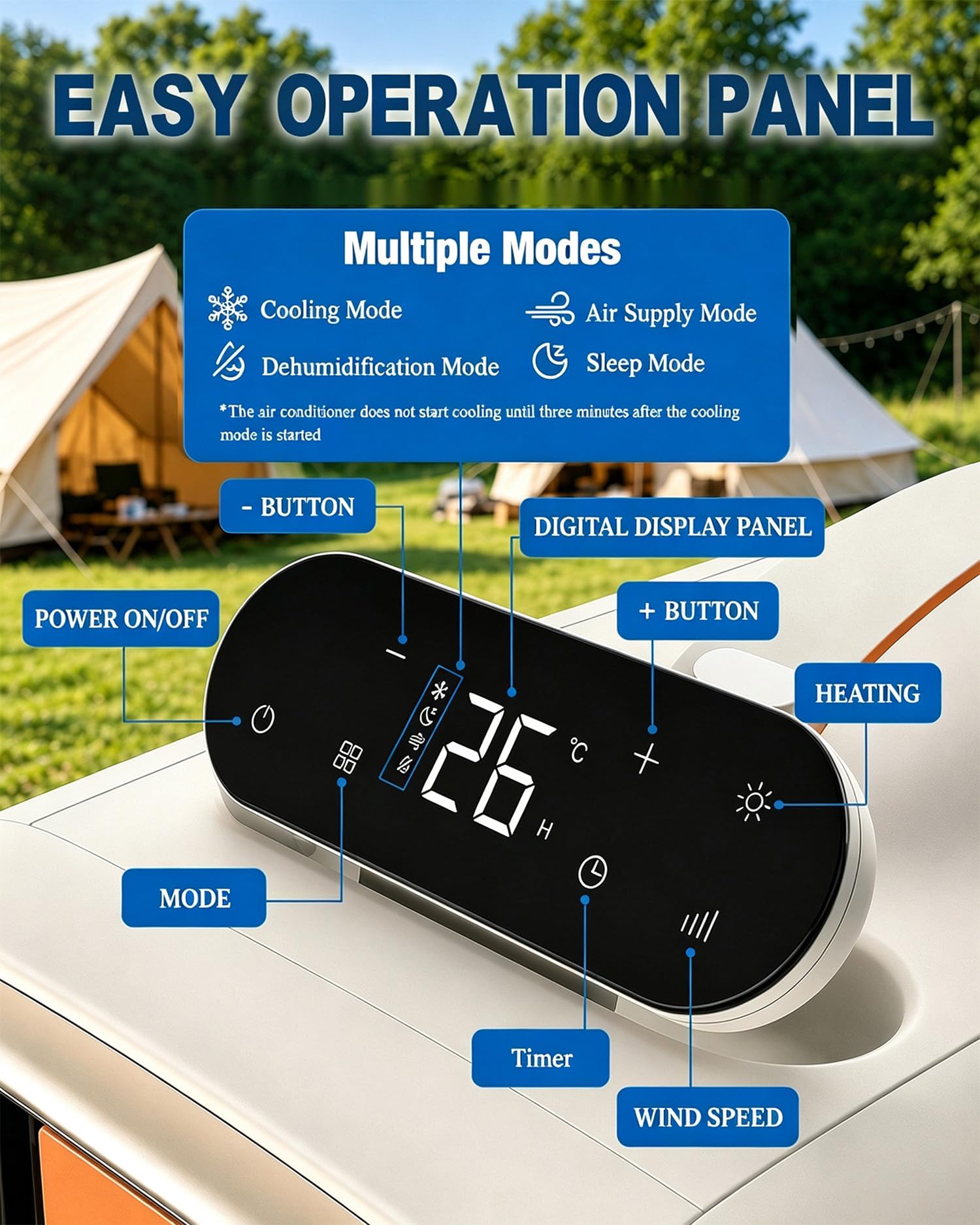 Aire Acondicionado Portátil de Doble Manguera de 4800 BTU y 220 V | 4 en 1: refrigeración, deshumidificación, ventilador y modo nocturno, para RV, camper, tienda, oficina y espacios pequeños
