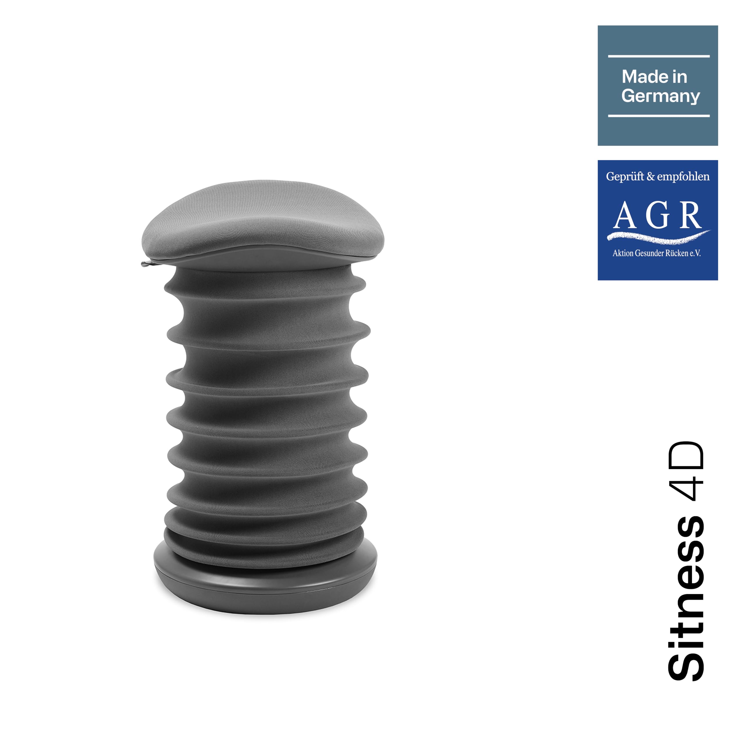 TOPSTAR | Hocker Sitness 4D | Sitz-HxB 530-640 x 375 mm | grau | Made in Germany | Ergonomisch | Bürohocker, Rollhocker | höhenverstellbar | Geprüfte Sicherheit nach GS-Intertek