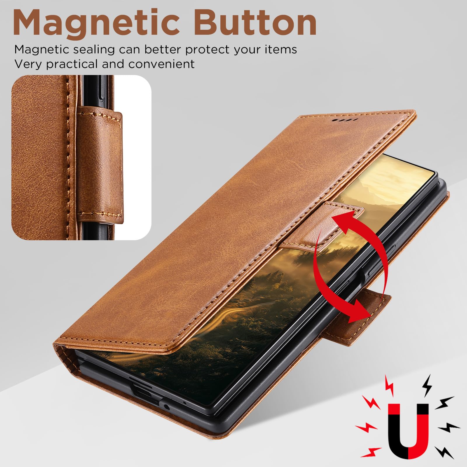 Portafoglio Cover per Samsung Galaxy Z Fold 8 Ultra, Chiusura Magnetica | D'epoca Affari Ribaltabile Pelle Protezione Custodia con Porta Carte Funzione Supporto Caso,Nero,Fold 8 Ultra