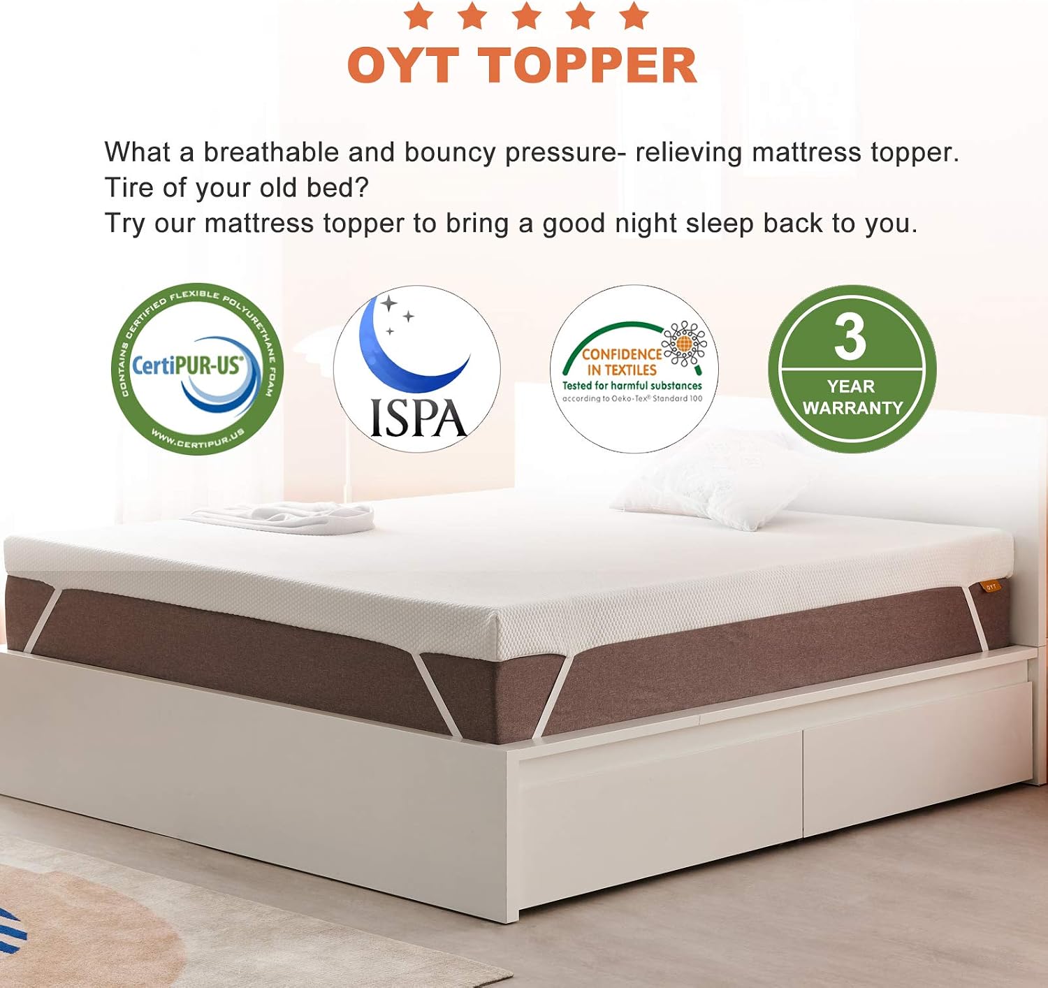 Lowest Price OYT King Size Mattress Topper,2 Inch Gel Memory Foam Mattress Topper for Cooling Sleep & Pressure Relieving,Mattress Pad in a Box with with Removable & Washable Cover, CertiPUR-US Certified