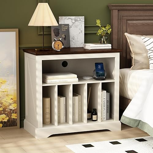 Miniatura 5 de Soporte grande para tocadiscos de granja, soporte para tocadiscos con almacenamiento de vinilo, soporte para discos de madera, estante de exhibición