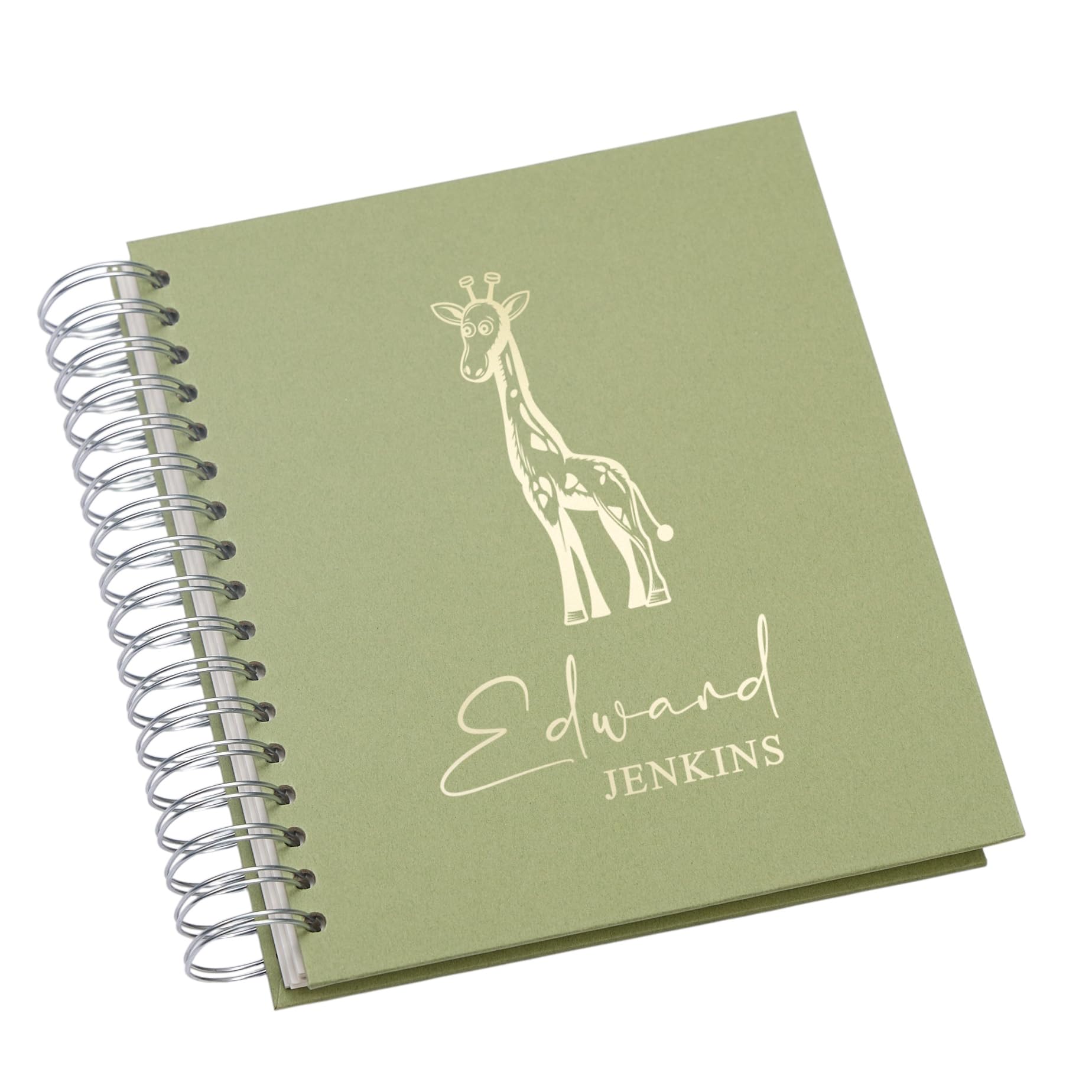 Personalised Baby Photo Album with Giraffe Design, Large Memory Keepsake Book, Multiple Colours (Olive, 5 x 7 Inch)