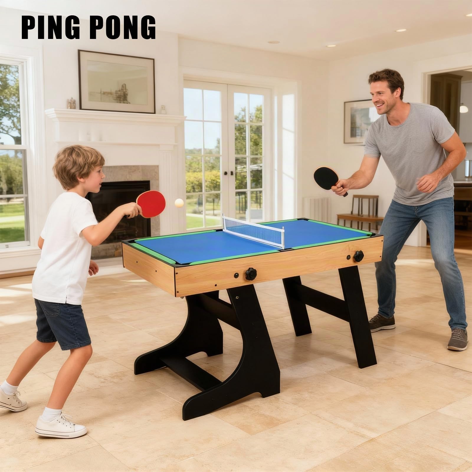 Mesa de juego múltiple 10 en 1, futbolín plegable 1,2 m, billar, tenis de mesa, hockey, shuffleboard, bolos, ajedrez, damas, backgammon, póquer