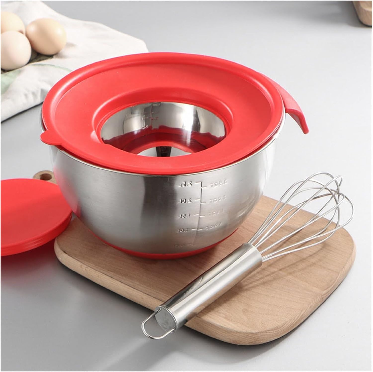 Stainless Steel Non-Slip Mixing Bowl, with Lid Kitchen Container Cake Bread Salad Mixing Bowl, Multifunctional Food Baking Tool