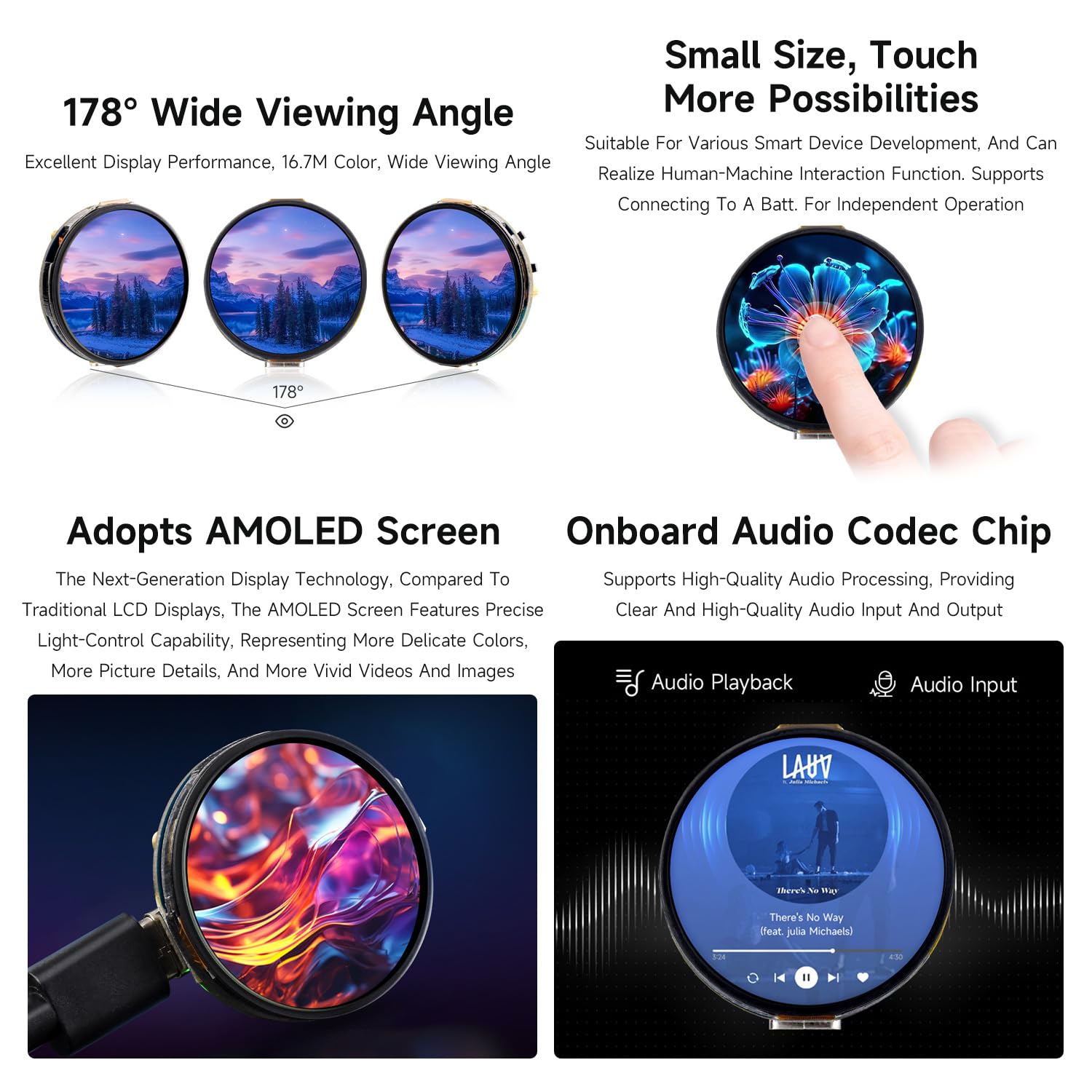 Waveshare ESP32-S3 1.32inch AMOLED Round Touch Display Development Board, 466x466 Pixels, QSPI Interface, Supports Wi-Fi and BT 5