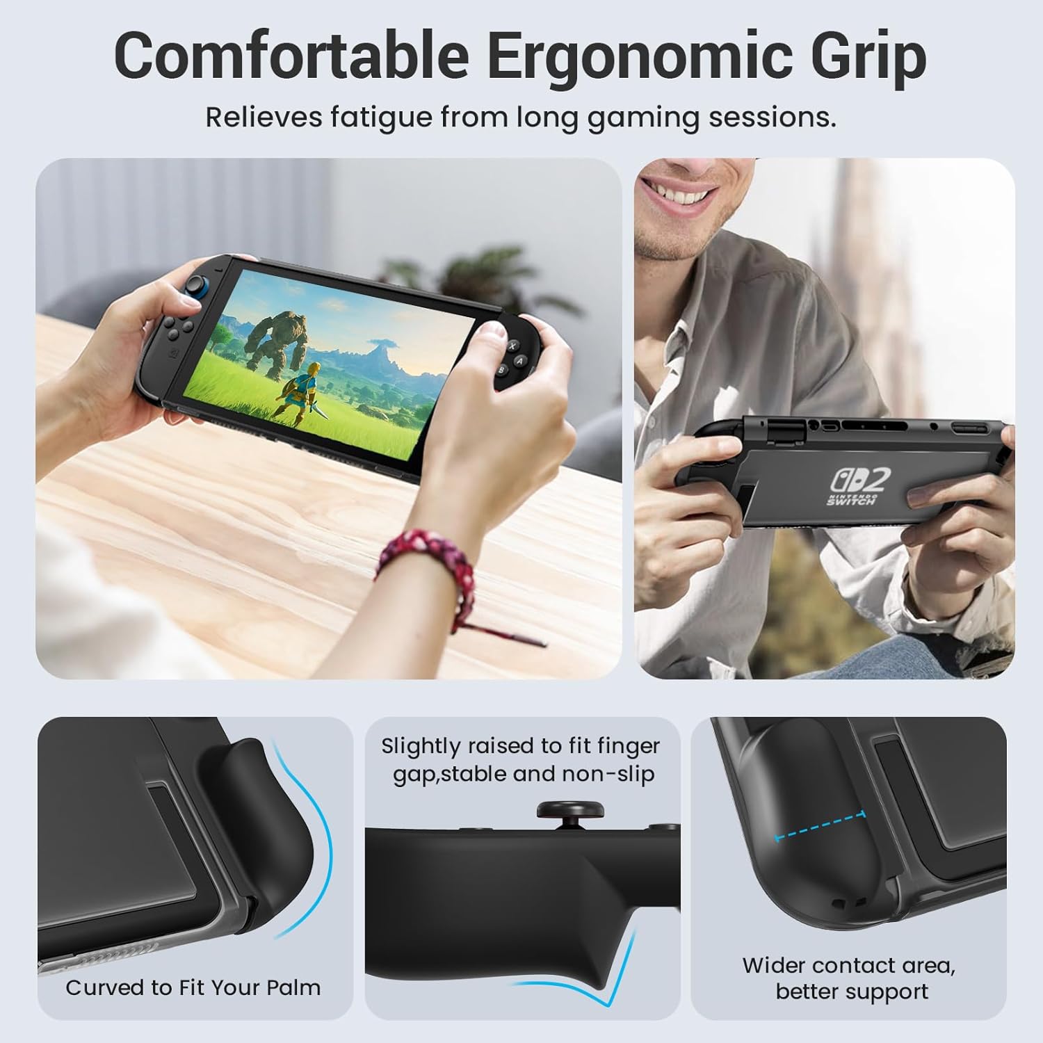 Switch 2 Case with PC Front Cover, Dockable TPU Ergonomic Grip Protective Case for Nintendo Switch 2 (2025), Kickstand-Compatible, Shockproof & Anti-Scratch - Image 4