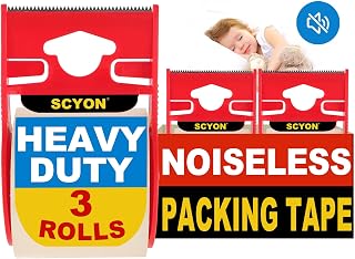 SCYON Heavy Duty Clear Packing Tape with Dispenser, 3 Noiseless Shipping Tape Rolls, Noiseless Boxing and Packaging Tape for Mailing, Moving Supplies, 2 mil, 1.88” x 800“.
