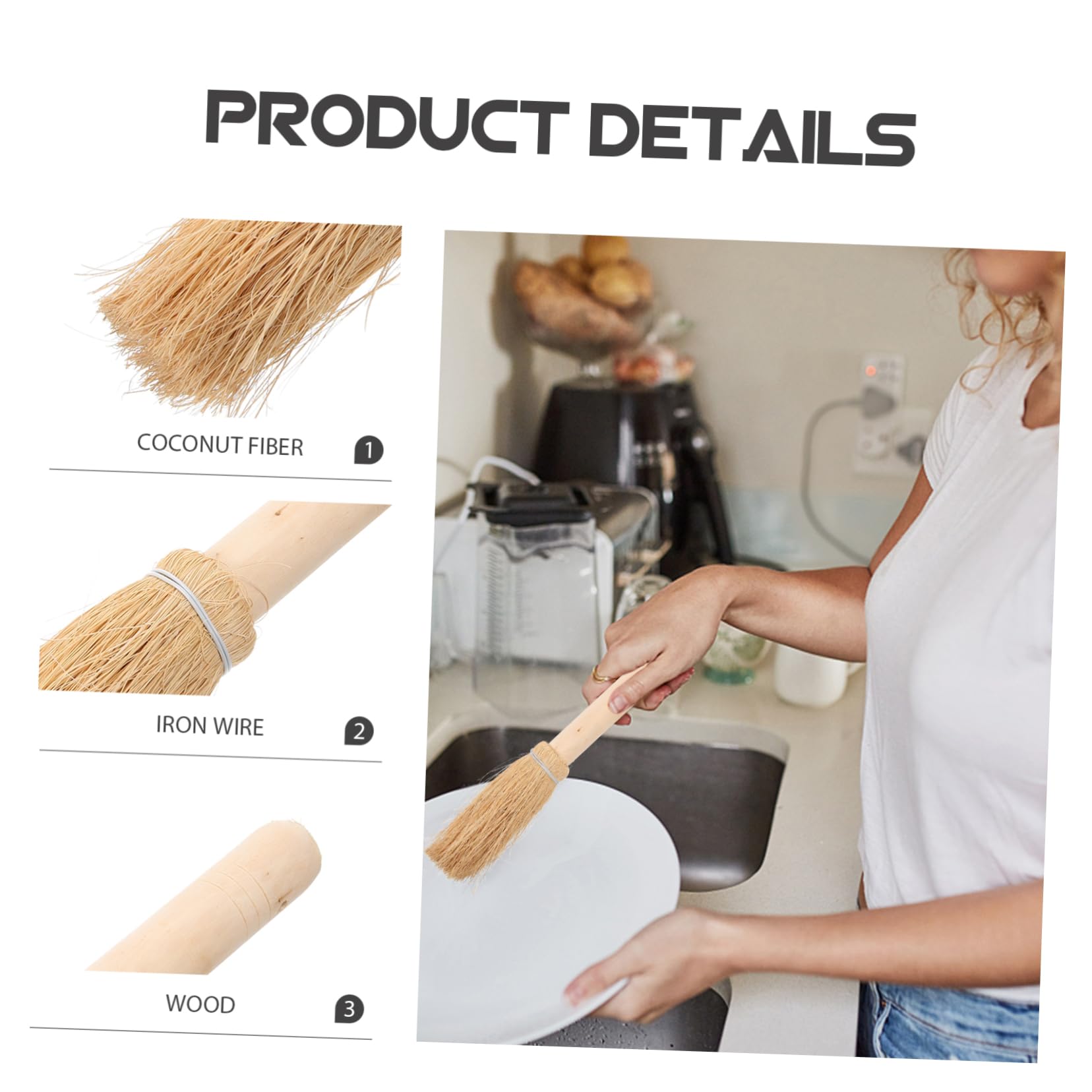 Cepillo para Fregar Platos De Palma De Limpiador De Ollas Y Wok Cepillo Beige De para Fregar Platos De Cerdas De Colores De Fibra De 2 Piezas x 4