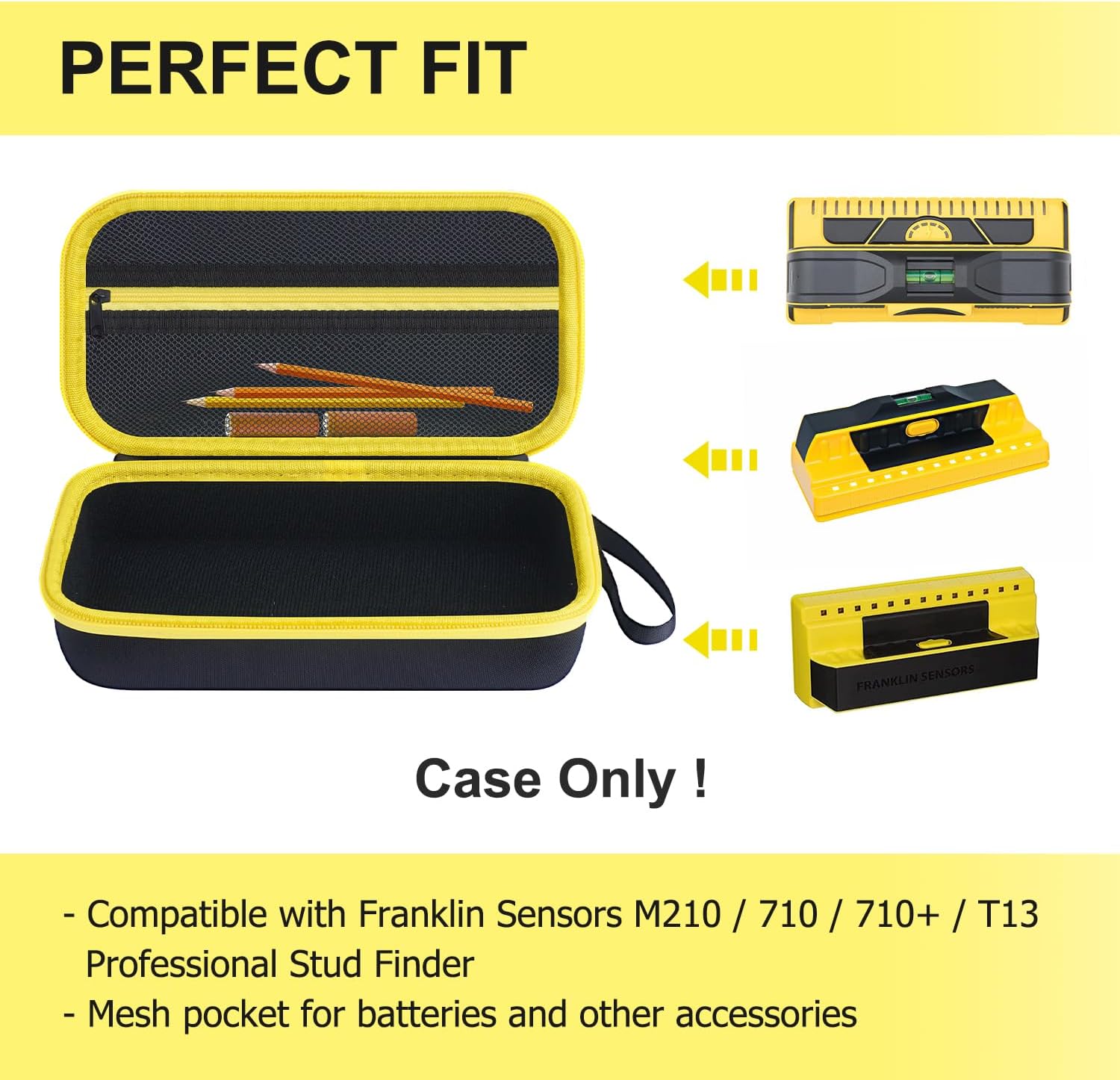 Case for Franklin Sensors ProSensor M210 710PRO 710+ 710 T13 5000+ Professional Stud Finder, Travel Carrying Storage Bag Holder with Mesh Pocket for Battery & Other Accessories (Case Only)