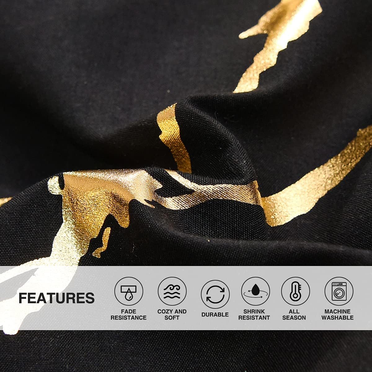 Holawakaka Gold Metallic Marble Comforter Set Queen Size Foil Print Glitter Bedding Sets,Black/Gold,Queen - Image 8