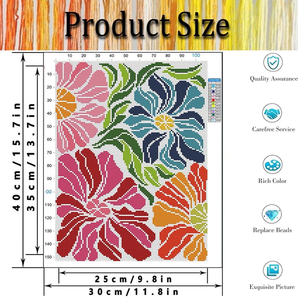 Tiwabb Flower Stamped Cross Stitch Kits for Adults Beginners 12x16 inch