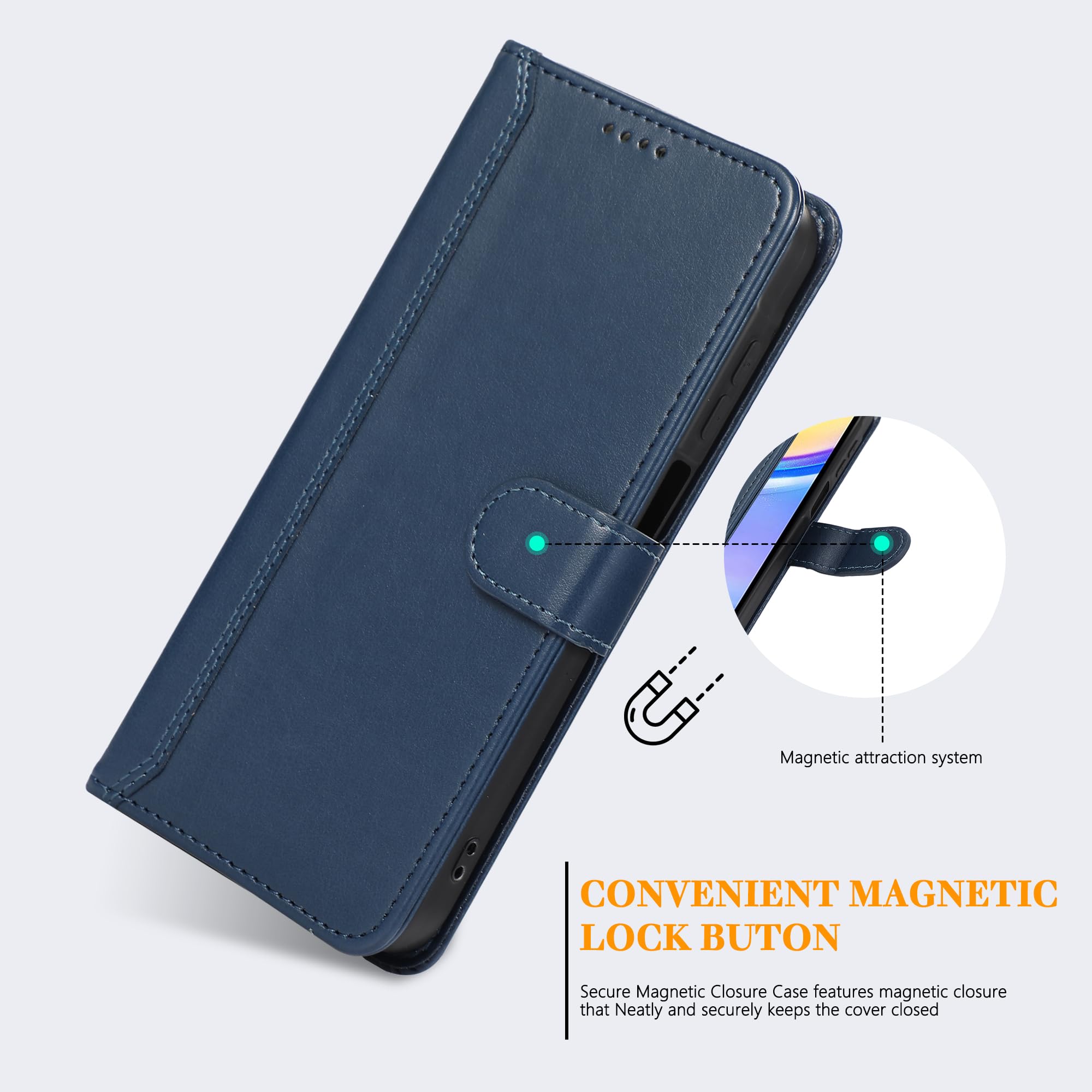 SMYTU Custodia per Samsung Galaxy A15 4G / 5G + Vetro Temperato,Cover a Libro Samsung Galaxy A15 4G,Custodia Flip in Pelle Magnetica Portafoglio Per Samsung Galaxy A15 5G - Blu