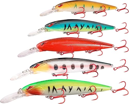 XBLACK Fishing Lures Set Minnow Crankbaits Pencil Jointed Popper VIB Lures Fishing Lures Kit 5PCS for Bass Trout in Saltwater and Freshwater, XBLACK