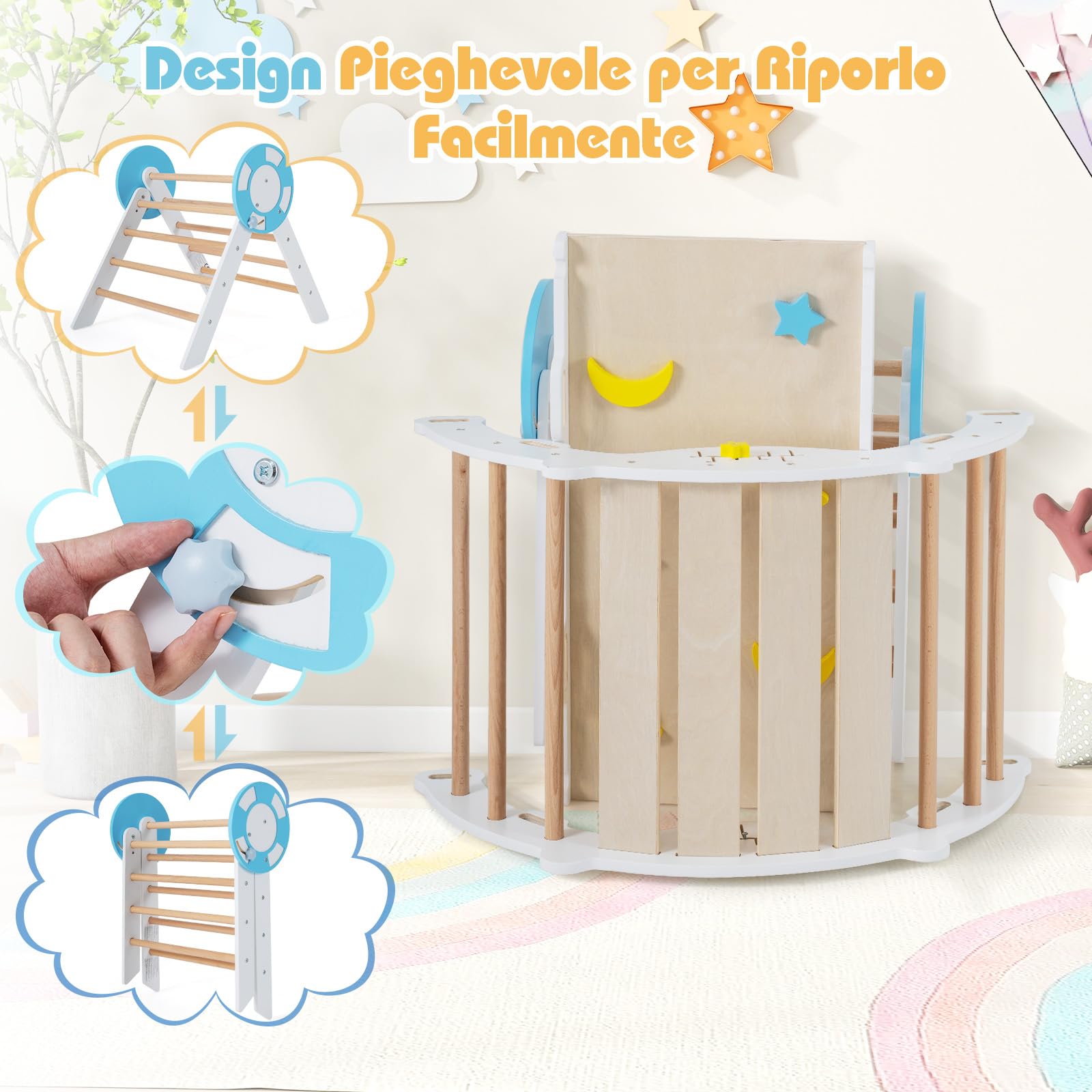 RELAX4LIFE Set da Arrampicata per Bambini, Triangolo di Arrampicata con Scivolo e Arco, Gioco di Incastri in Legno, Gioco Montessori per Bambini 1+ Anni (Marinaio-3 Pezzi | Bianco)