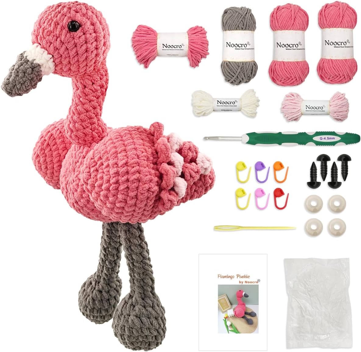 Noocro Flamingo Amigurumi Crochet Kit for Advanced Beginners & Intermediate, DIY Crochet Animal Plushie Kit with Soft Chenille Yarn, Hook, Stuffing & Instructions – Fun Craft Gift