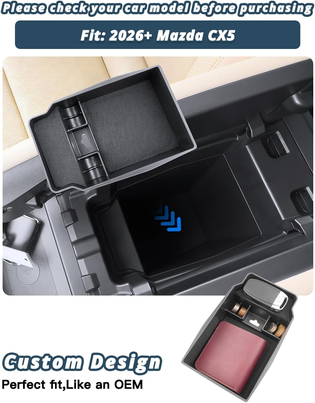 Ruiya Center Console Organizer for 2026 Mazda CX5 Accessories ABS Material with Coin Storage Armrest Console Organizer Compatible with 2026 Mazda CX-5 All Trims image 2