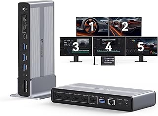 TobenONE Docking Station 5 Monitors with Cooling Fan, 18-in-1 DisplayLink Dock 8K+Quad 4K@120Hz Display with 5 HDMI, 45W Fast Charging, 2.5GbE for Thunderbolt MacBook/Windows, Driver Required DL7400