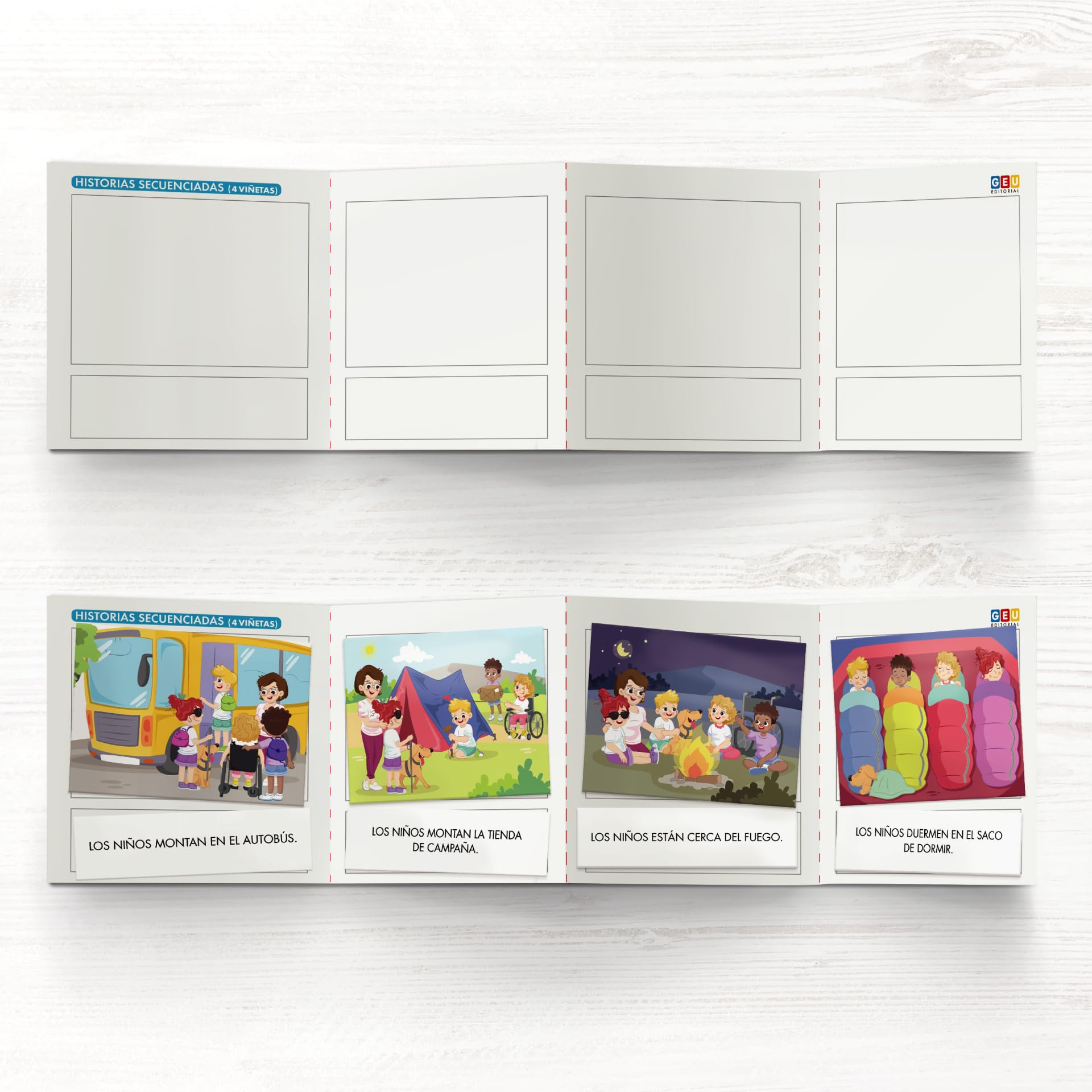 Historias Secuenciadas GEU | Pictogramas Autismo | Estimulación Lenguaje | Juego Educativo Niños | Logopedia | Aprendizaje Inclusivo I Editorial GEU