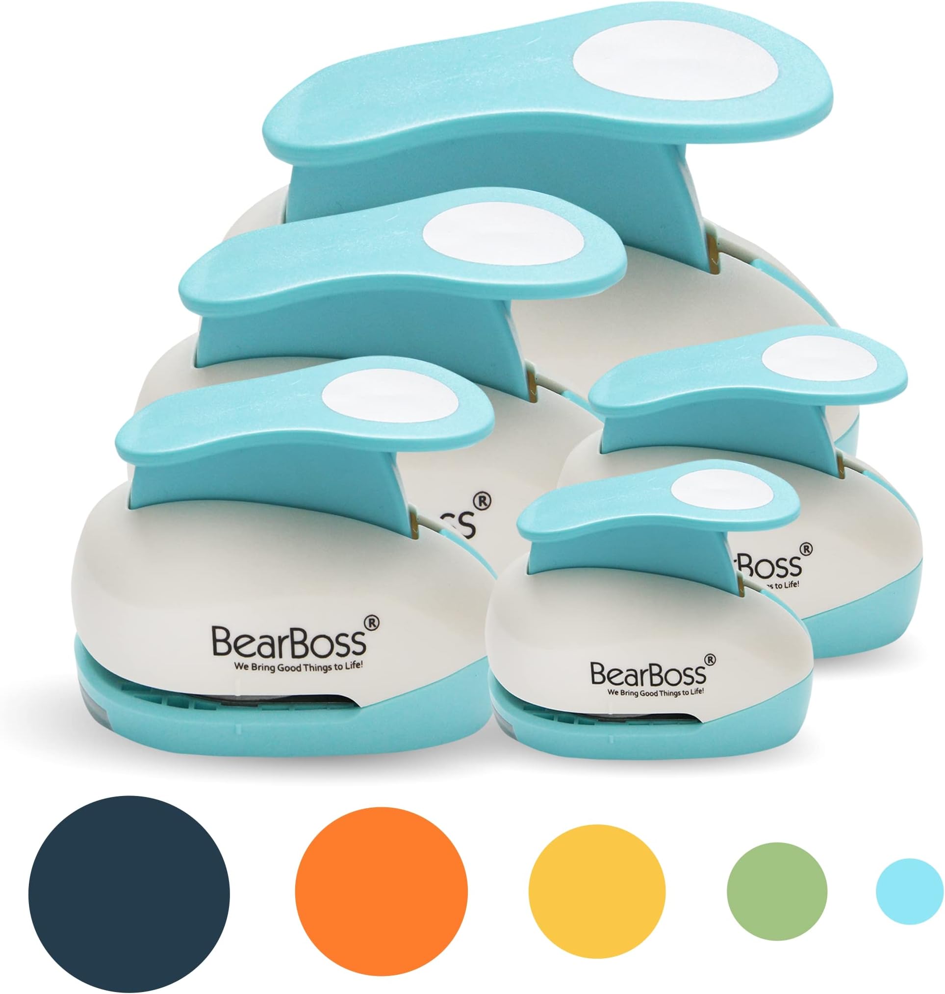 BearBoss 5 Circle Paper Punch, Handmade Scrapbook Paper Puncher, Different Size of Scrapbooking Punches Crafting Designs for Office Supplies, Card Making, DIY Albums Photos, Classic White