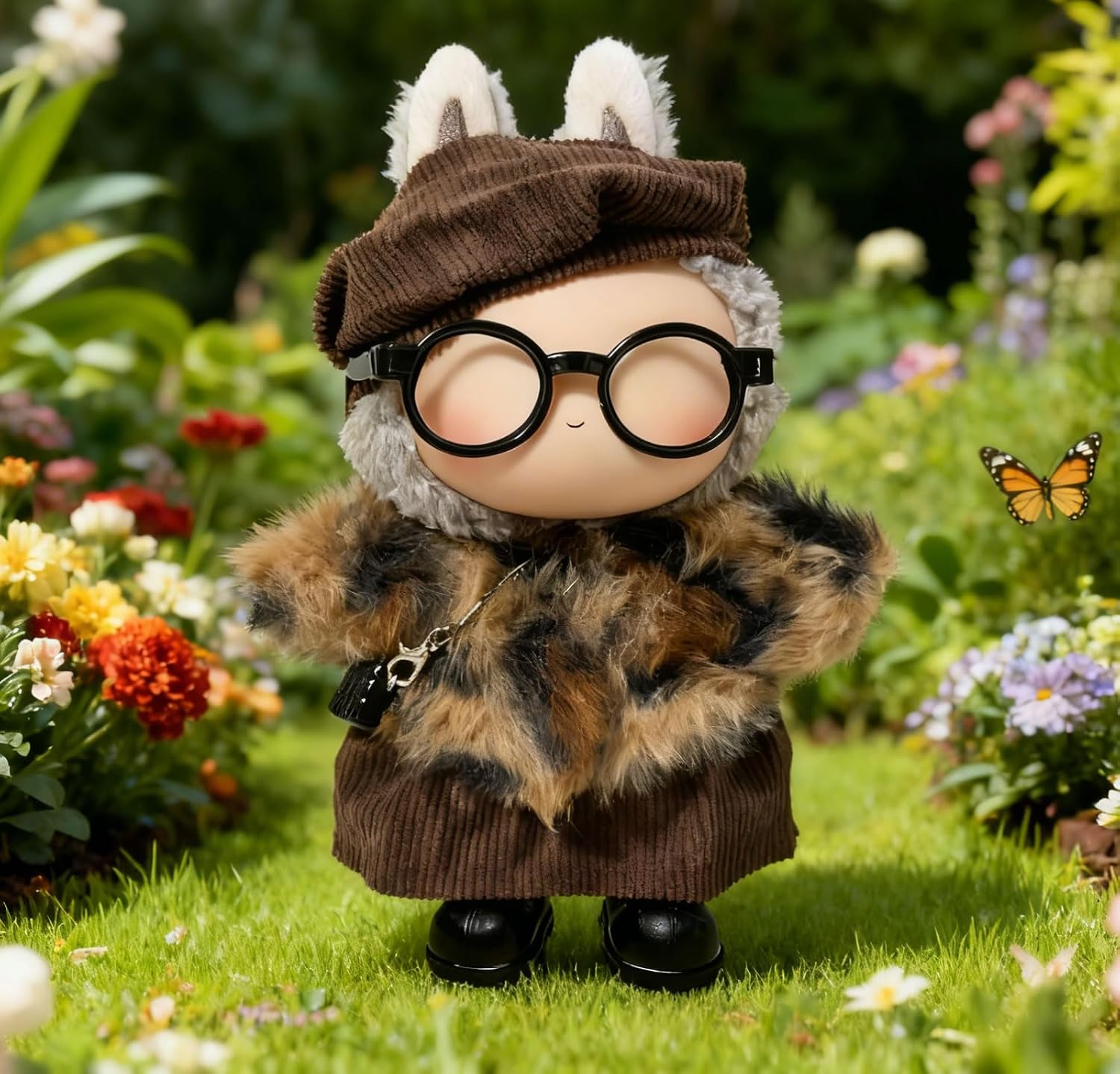 17cm Doll Clothes for Labubu, Clothing Outfits & Accessories Set, Dress Up Outfit for Labubu Doll with Purse Shoes Glasses (Leopard Dress Set)