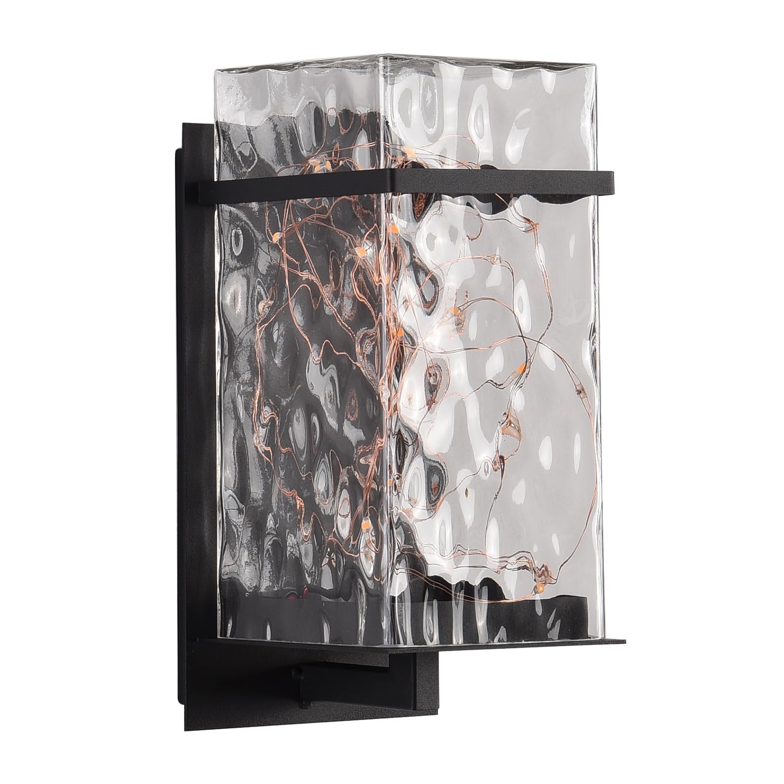 YAOWSZM Outdoor Wall Light 6W Modern Outdoor Light LED Outdoor Sconce Black Exterior Light Fixture with Rippled Glass Outdoor String Light for Porch Patio Garage