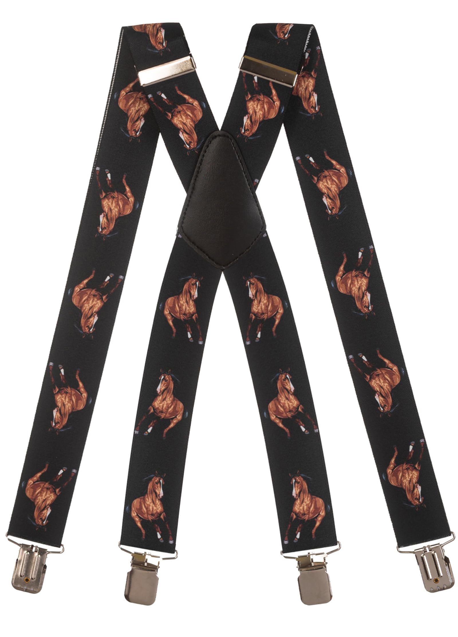 Olata Men's Heavy Duty Printed X-Shape Braces/Suspenders, 4cm - Horse B