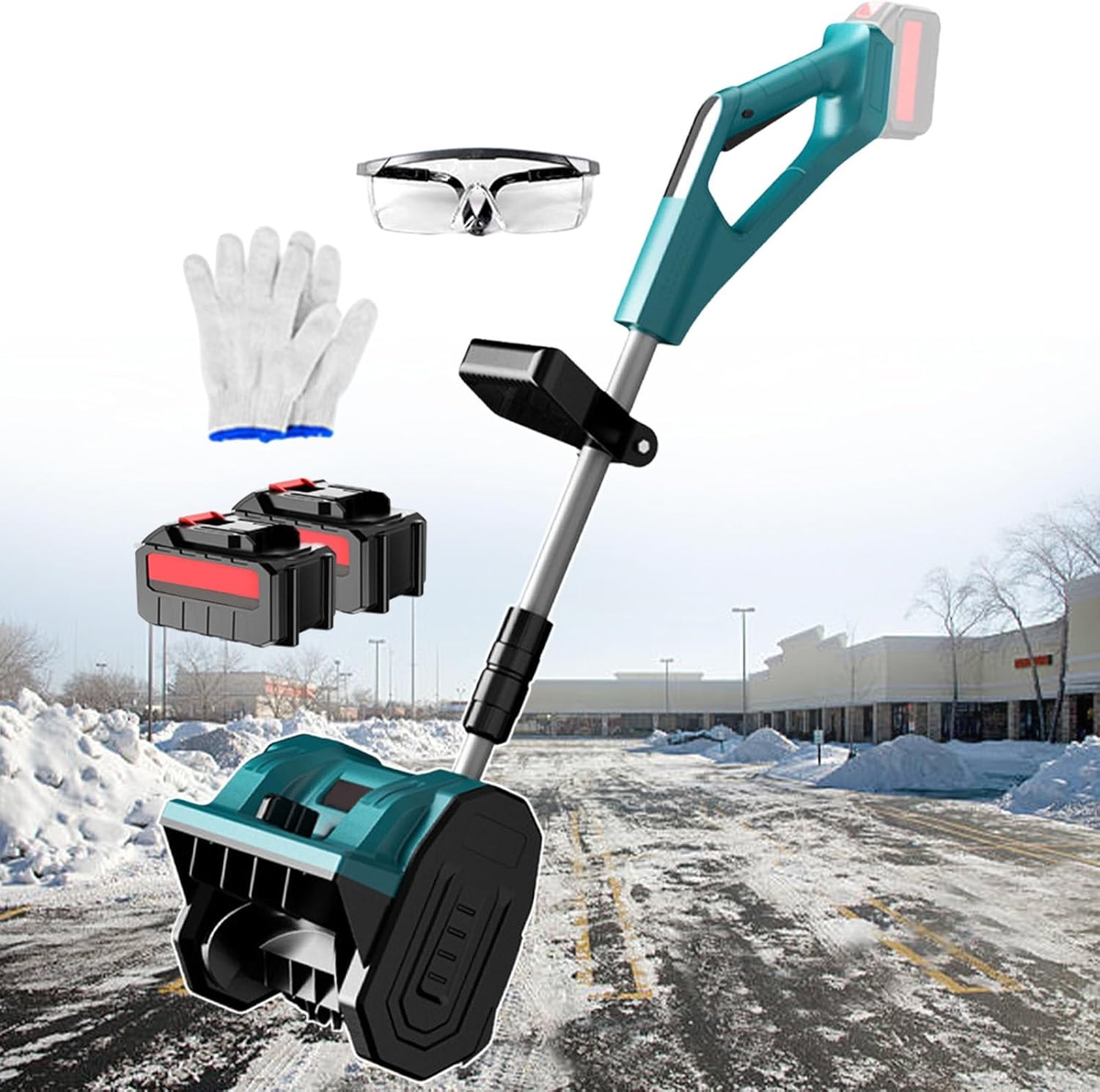 Home Electric Snow Shovel - Brushless Snow Blower Handheld, Snow Thrower with Telescopic Pole + Dual Switch, 2200 RPM, Cleaning Width of Up to 30cm, for Yard/Property 3000mAh-2batteries