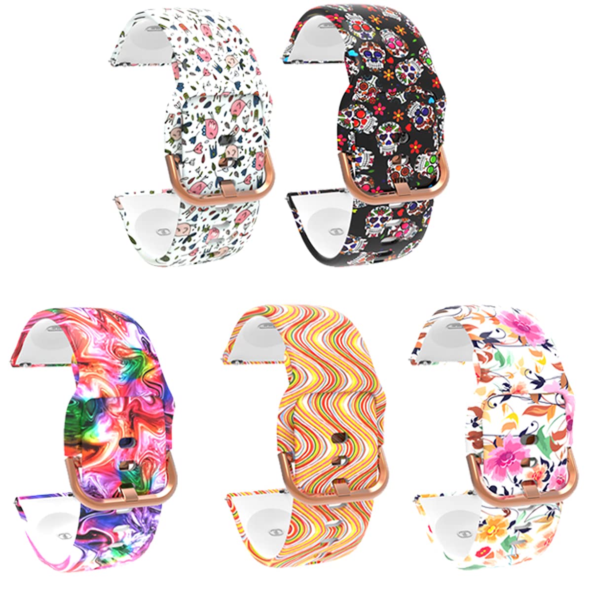 TenCloud 5 Pack Bands Compatible with Garmin Venu/Venu Sq/Venu Sq Music/Venu 2 Plus Smartwatches 20mm Replacement Silicone Straps Sport Wristbands Rose Gold Buckle for Men Women-image-24