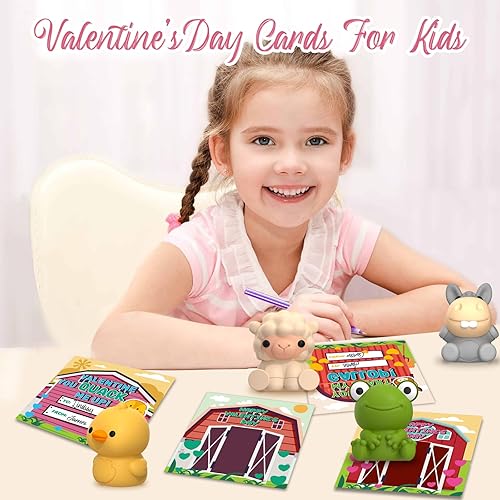 Miniatura 6 de Tarjetas del día de San Valentín para niños, paquete de 24 marionetas de dedo de animales de granja con tarjetas únicas, juguetes de granja,