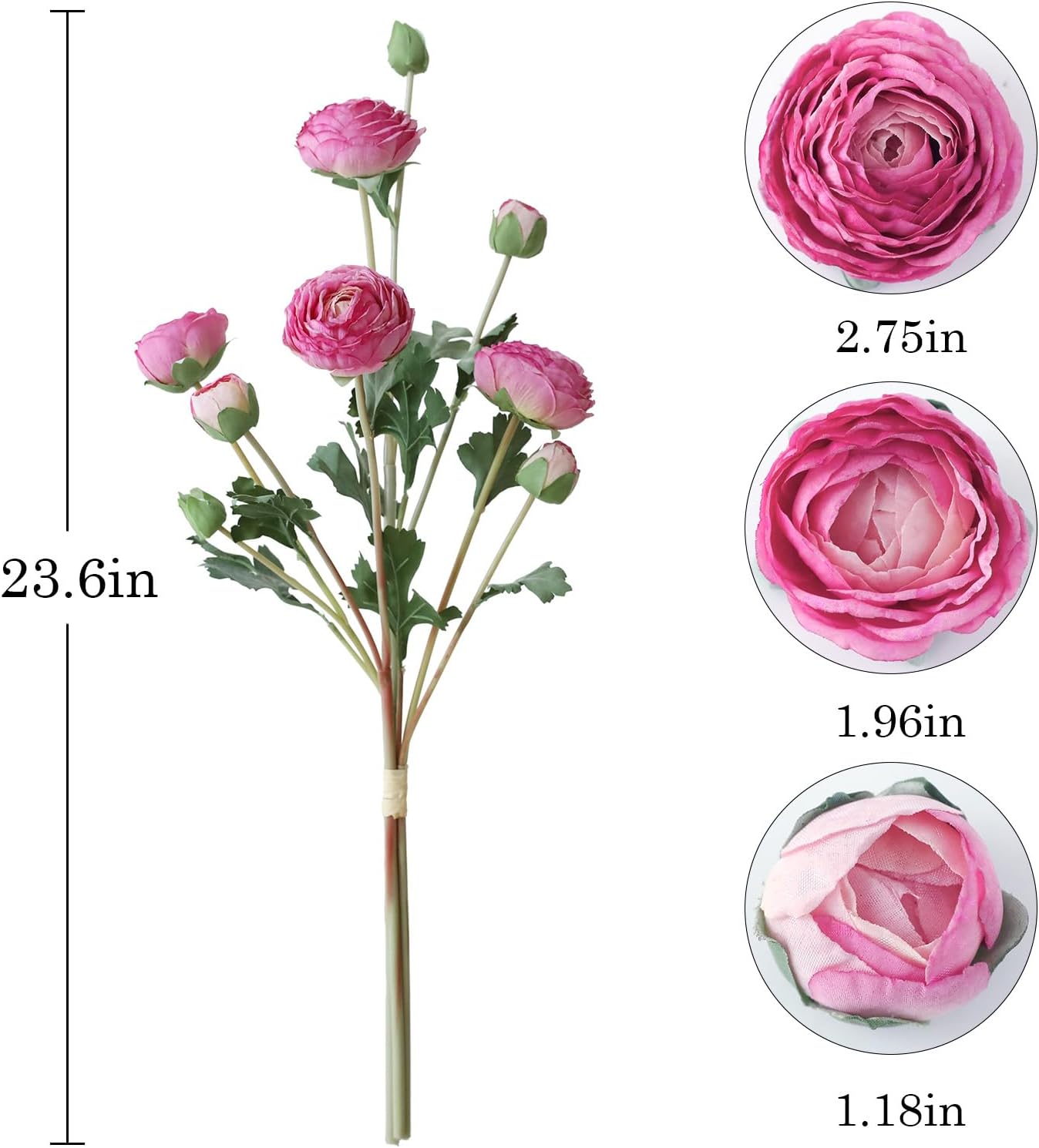6Pcs Realistic Silk Purple Ranunculus Artificial Flowers Long Stems, 23.6" Tall Fake Flowers Faux Flowers Suit for Year-Round Home Decoration, Wedding, Bridal Bouquets, Office - Image 8