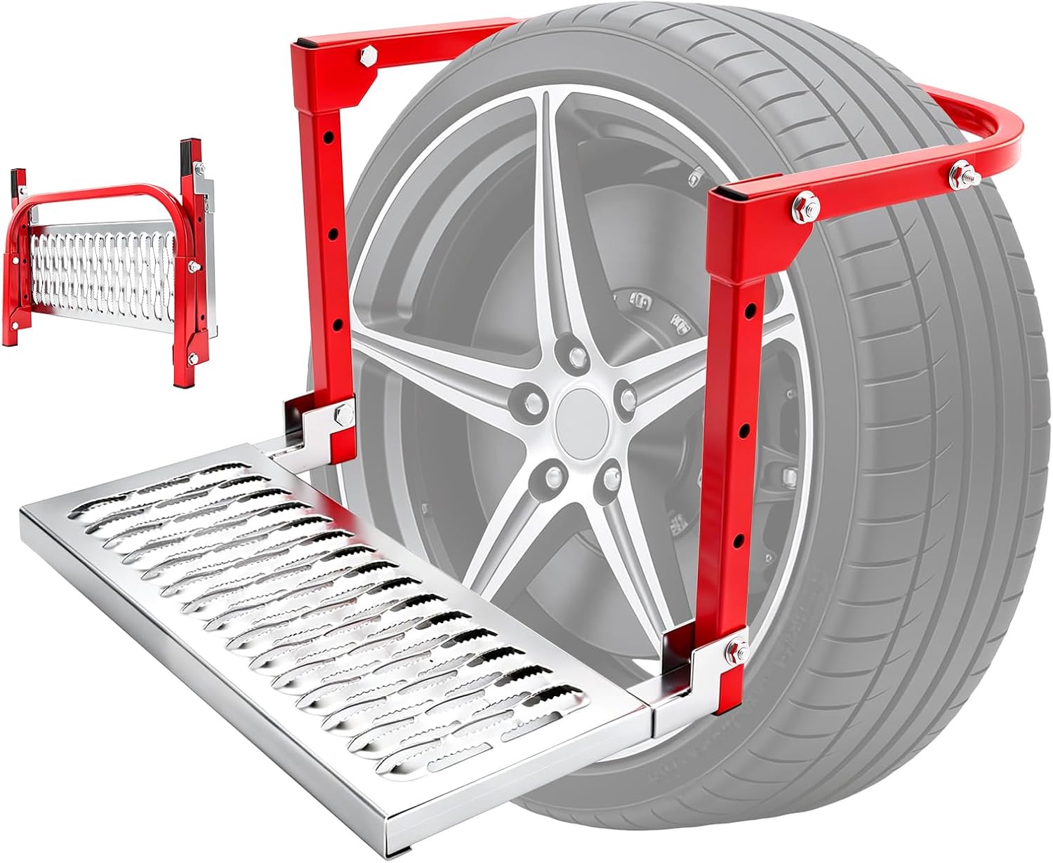 Sakerplus Heavy Duty Folding Tire Step,Non-Slip Wheel Step for Truck SUV RV, Adjustable Tire Mounted Step for Roof Access, Car Washing, Loading Gear & Temporary Vehicle Maintenance (Black)