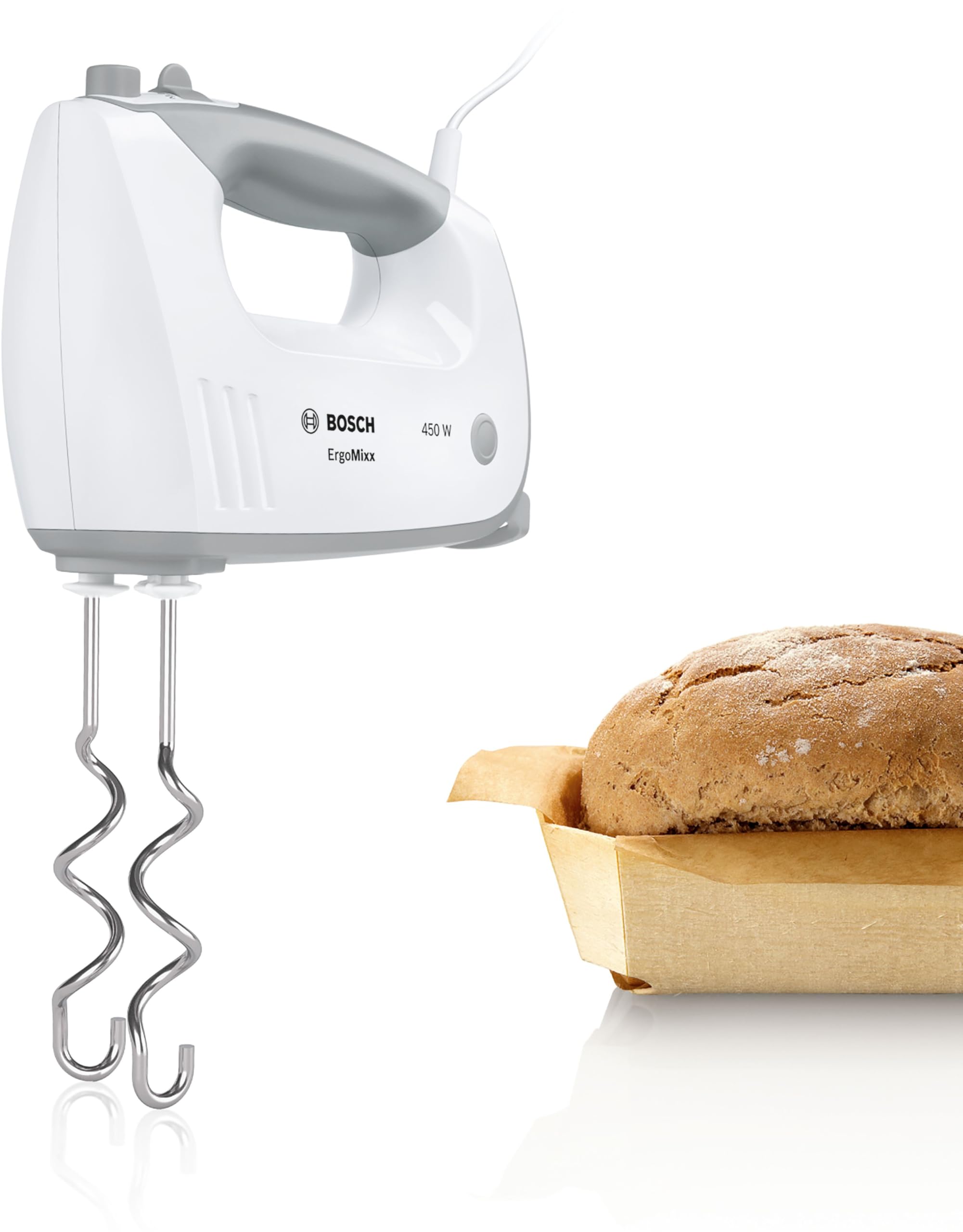 Bosch ErgoMixx MFQ36440 – Batteur à main polyvalent avec plusieures accessoires – Puissance de 450 W – Couleur : Blanc